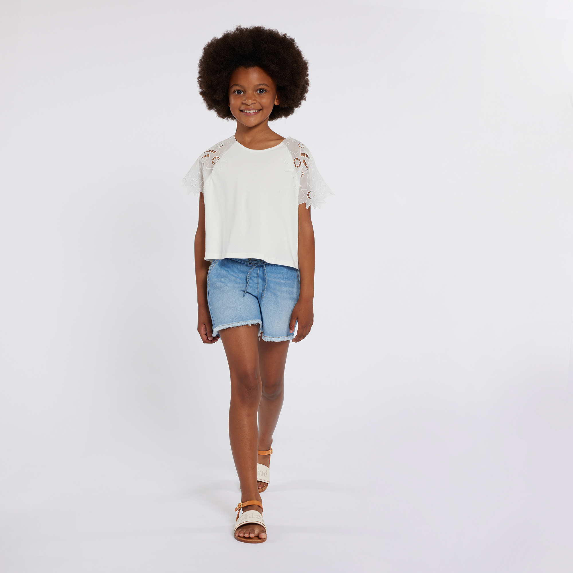 Fringed denim shorts CHLOE for GIRL