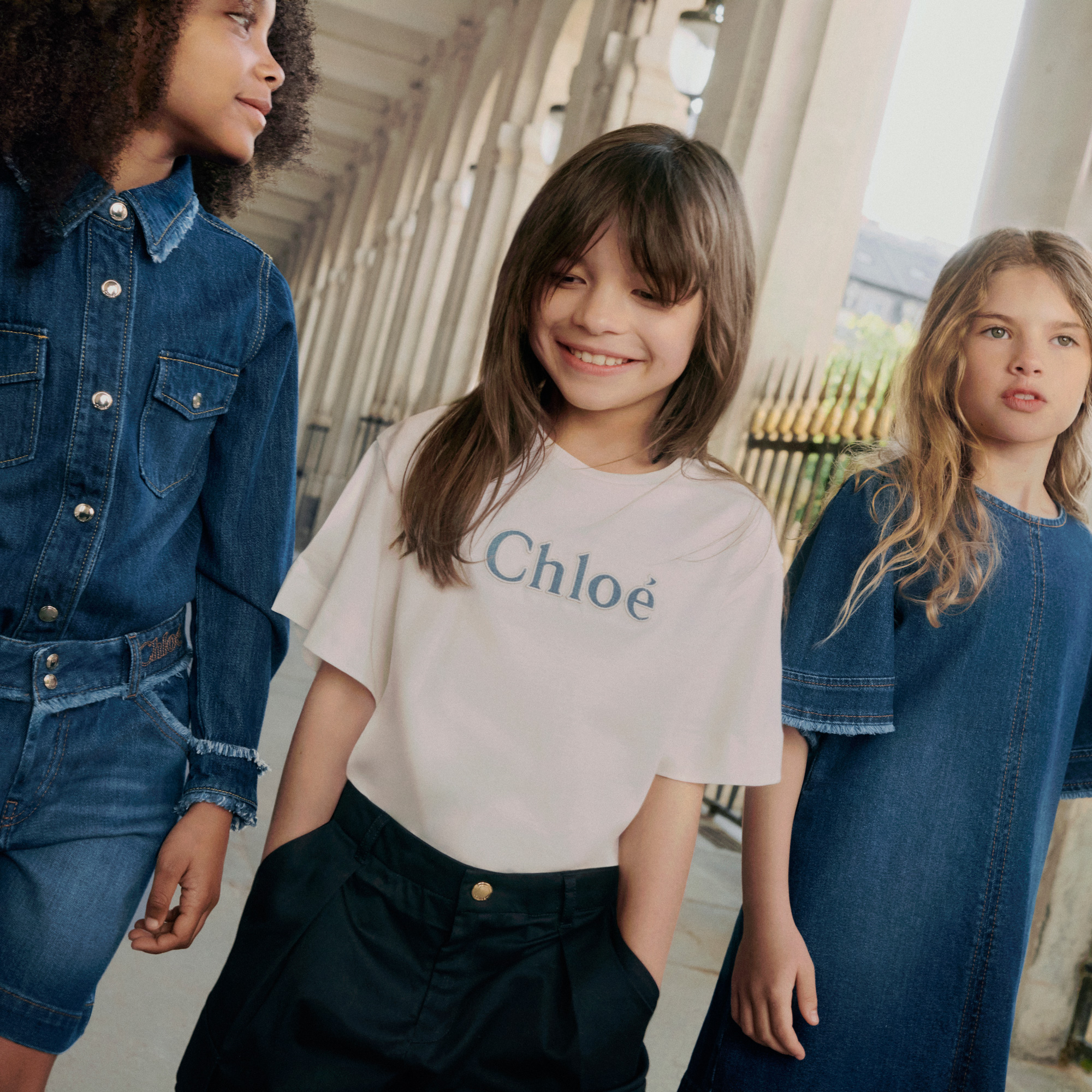 Short-sleeved denim dress CHLOE for GIRL