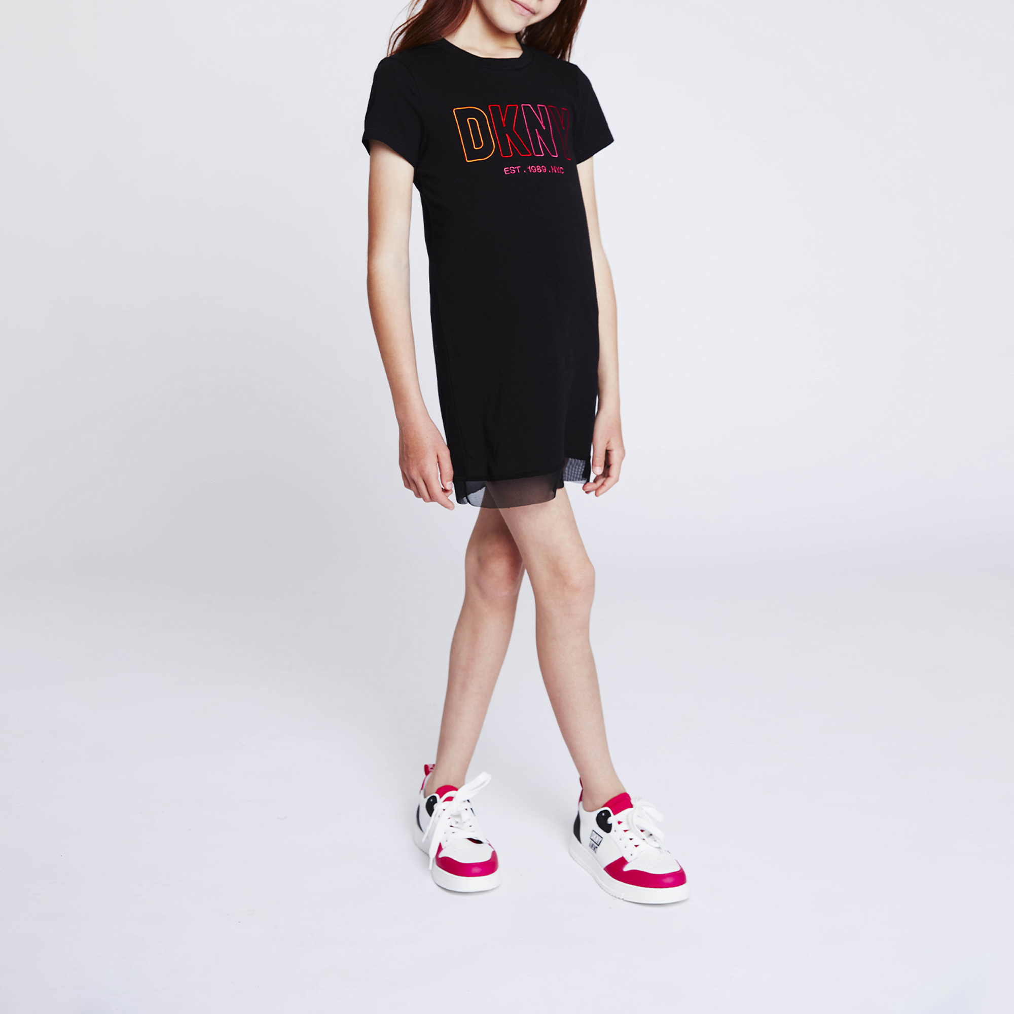 Bi-material embroidered dress DKNY for GIRL