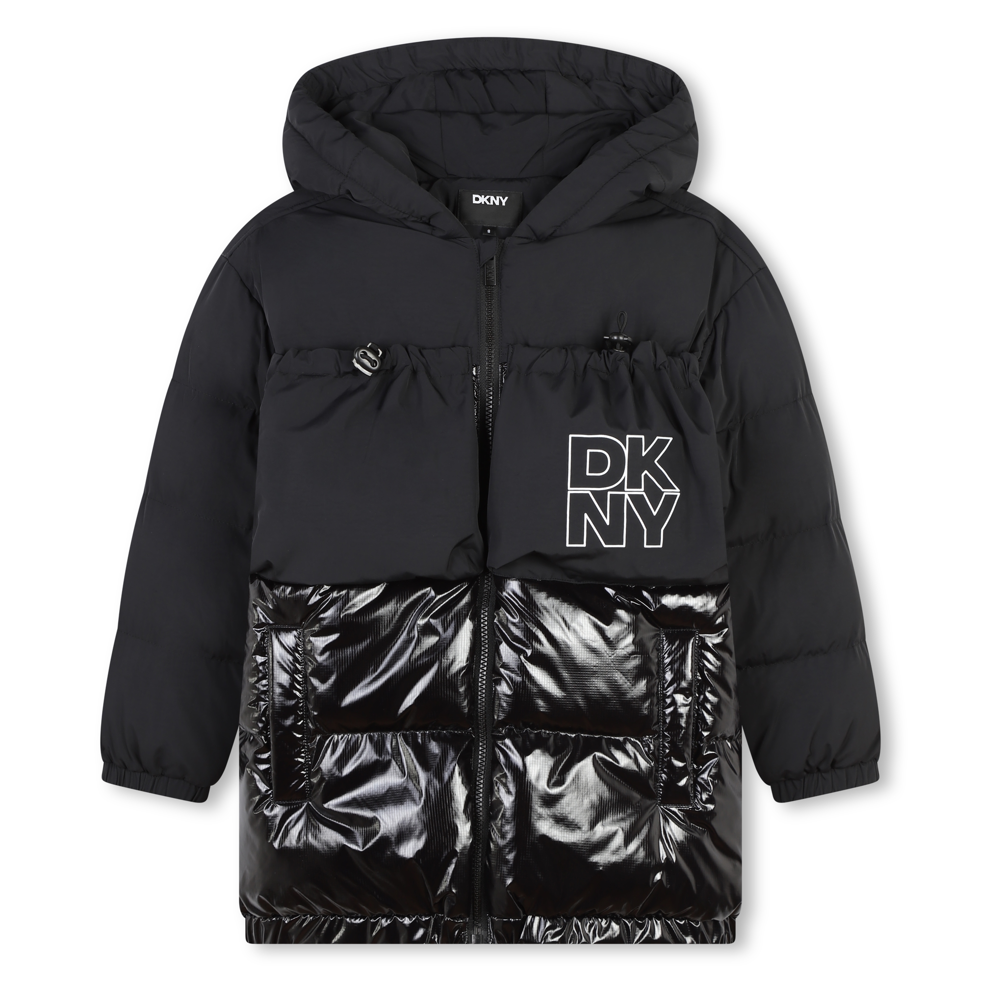 DKNY Hooded puffer jacket girl black Kids around