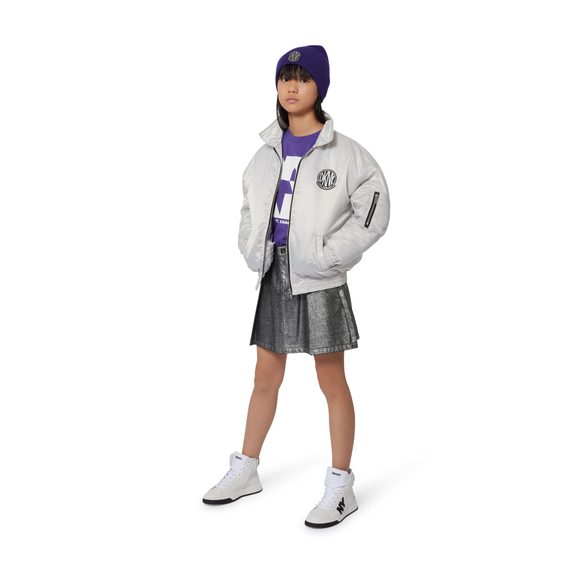 Zip-up satin-finish jacket DKNY for GIRL