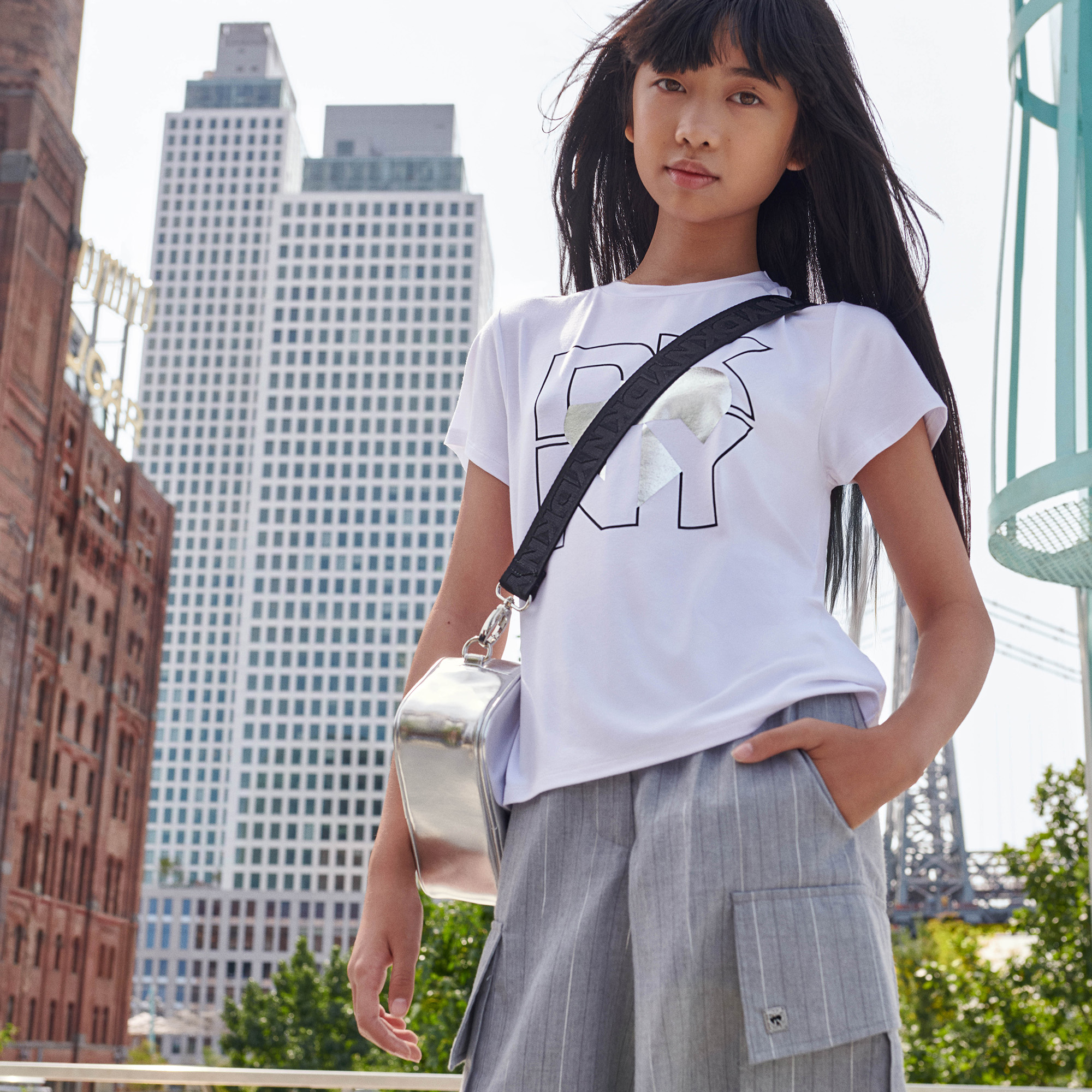 Short long à rayures tissées DKNY pour FILLE