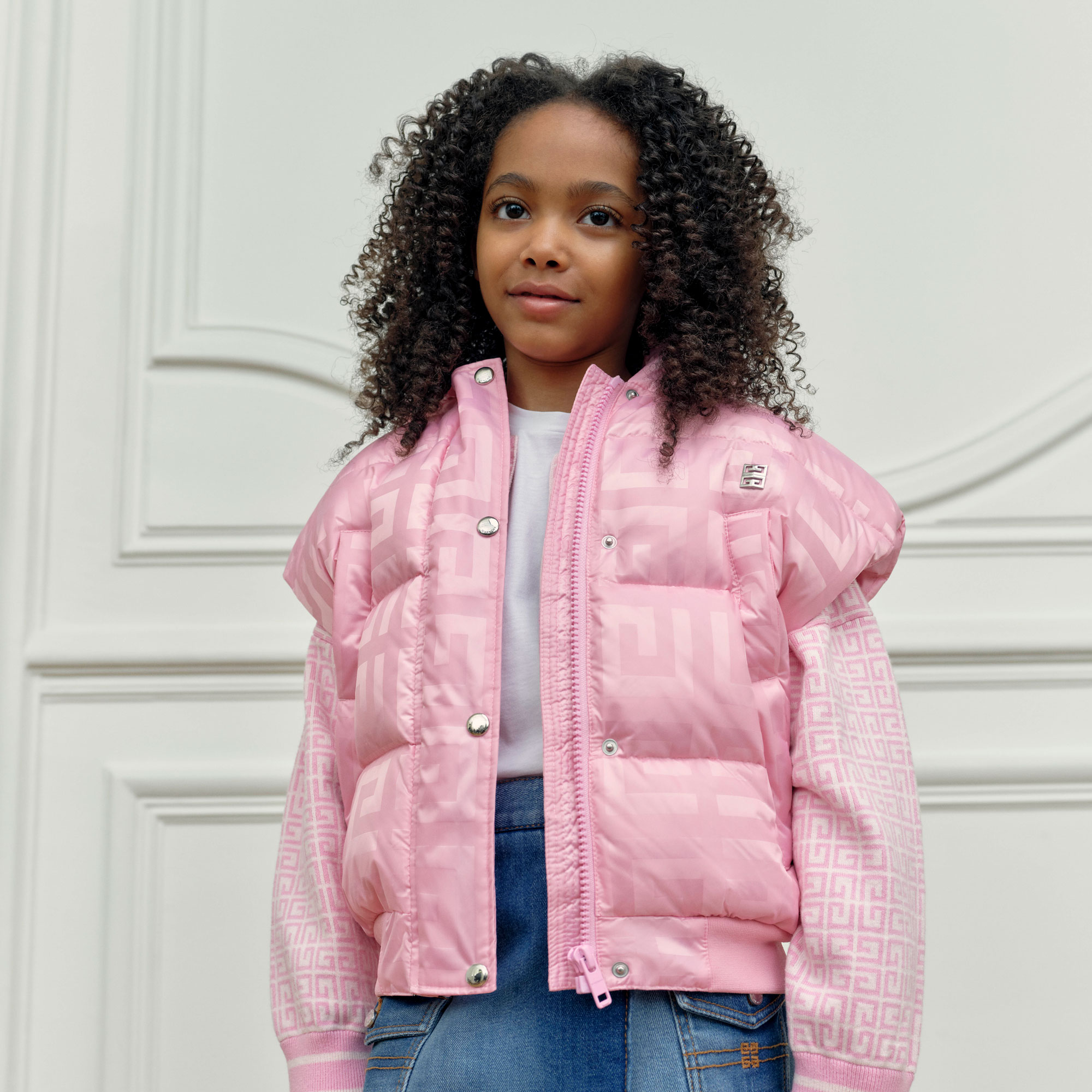 GIVENCHY Sleeveless hooded puffer girl pink Kids around