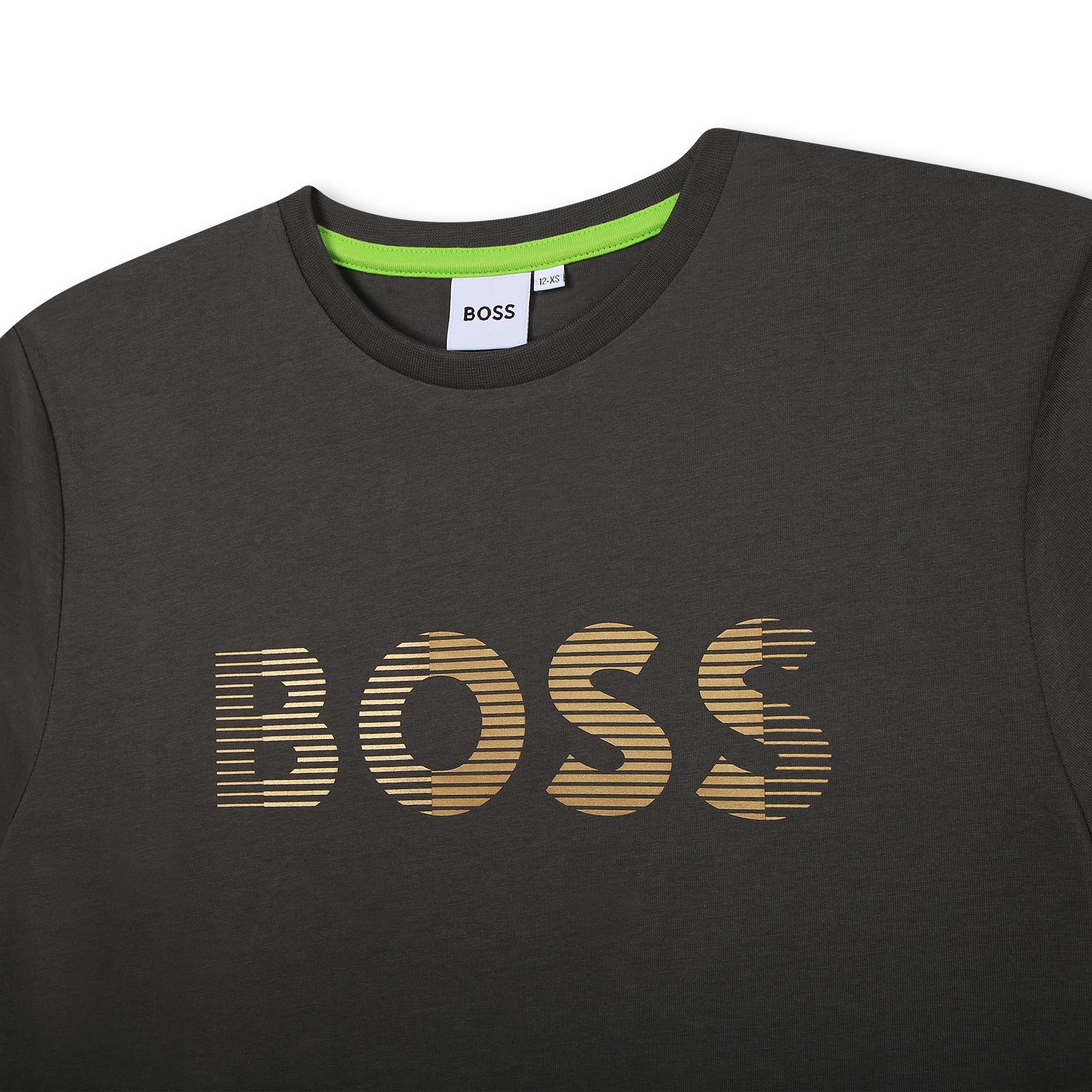 T-shirt in cotone logo a righe BOSS Per RAGAZZO