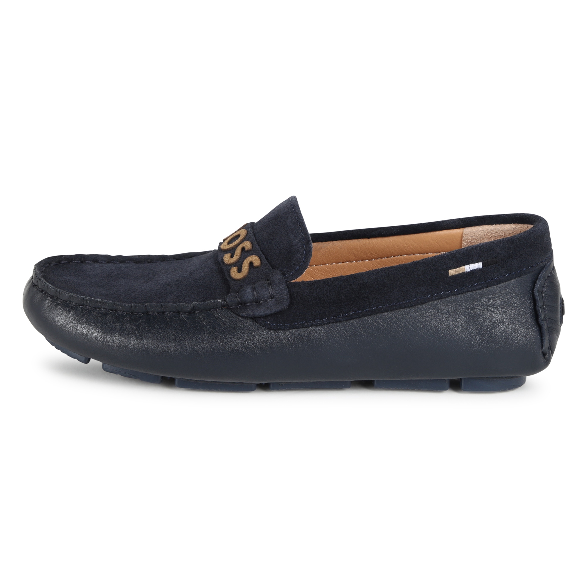 Bi-texture leather moccasins BOSS for BOY