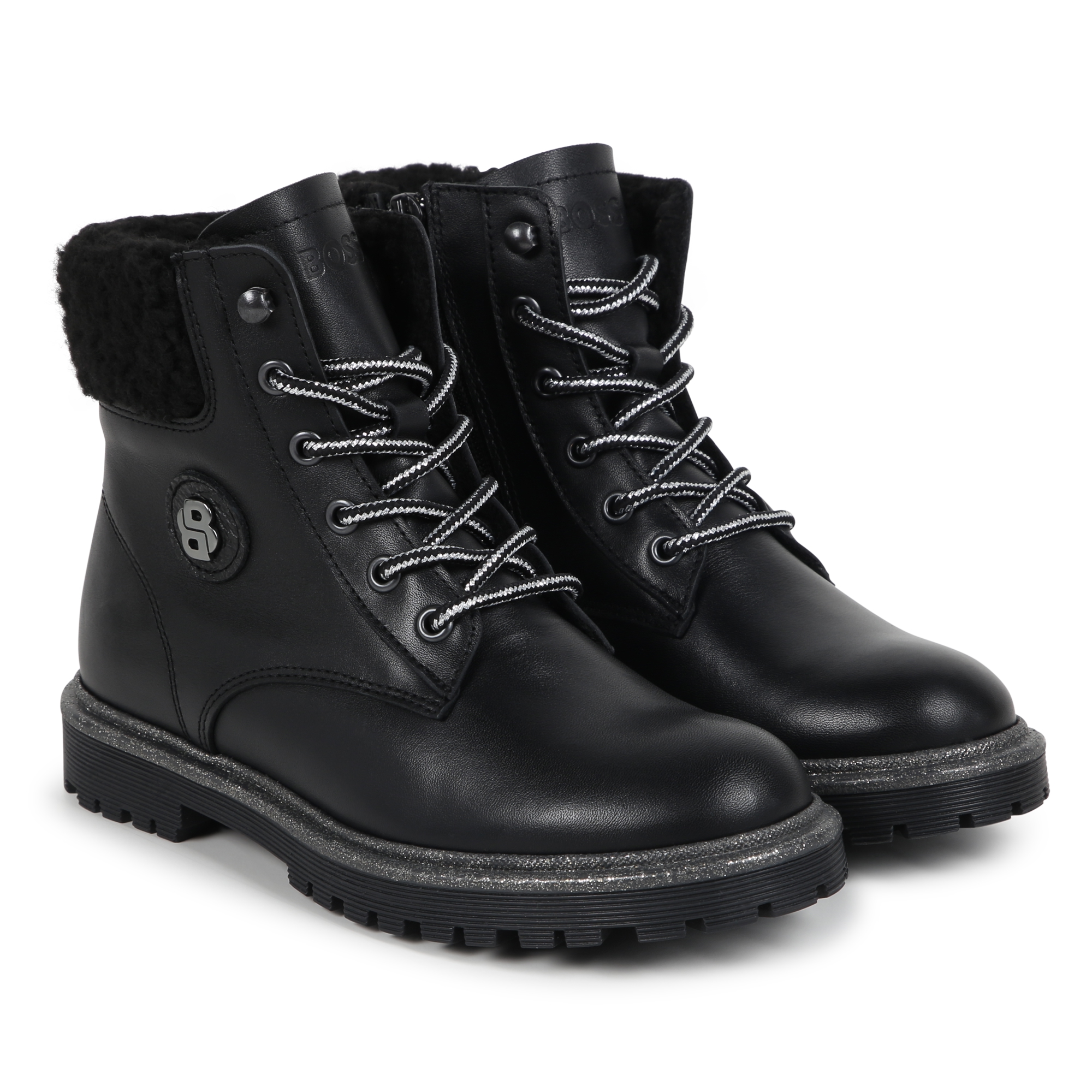 Bottines en cuir lacets et zip BOSS pour FILLE