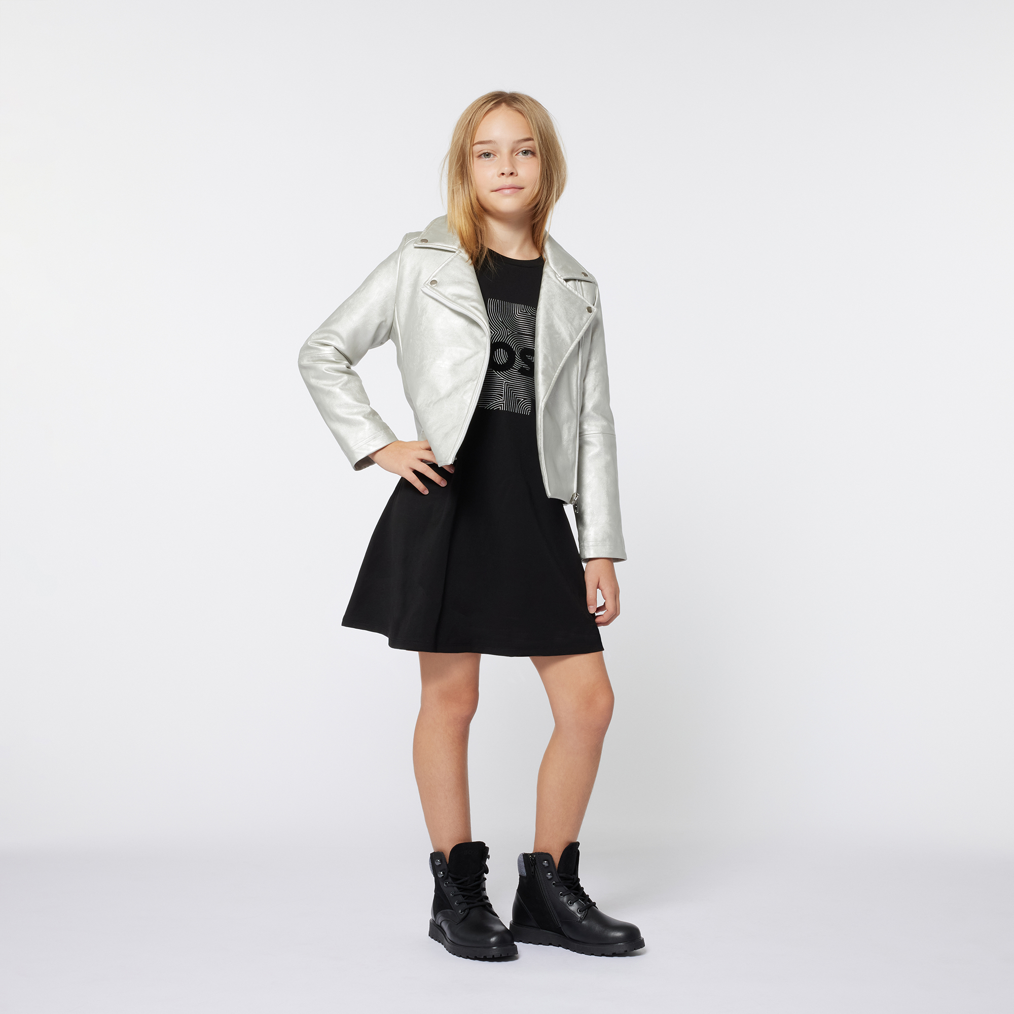 Bottines en cuir lacets et zip BOSS pour FILLE