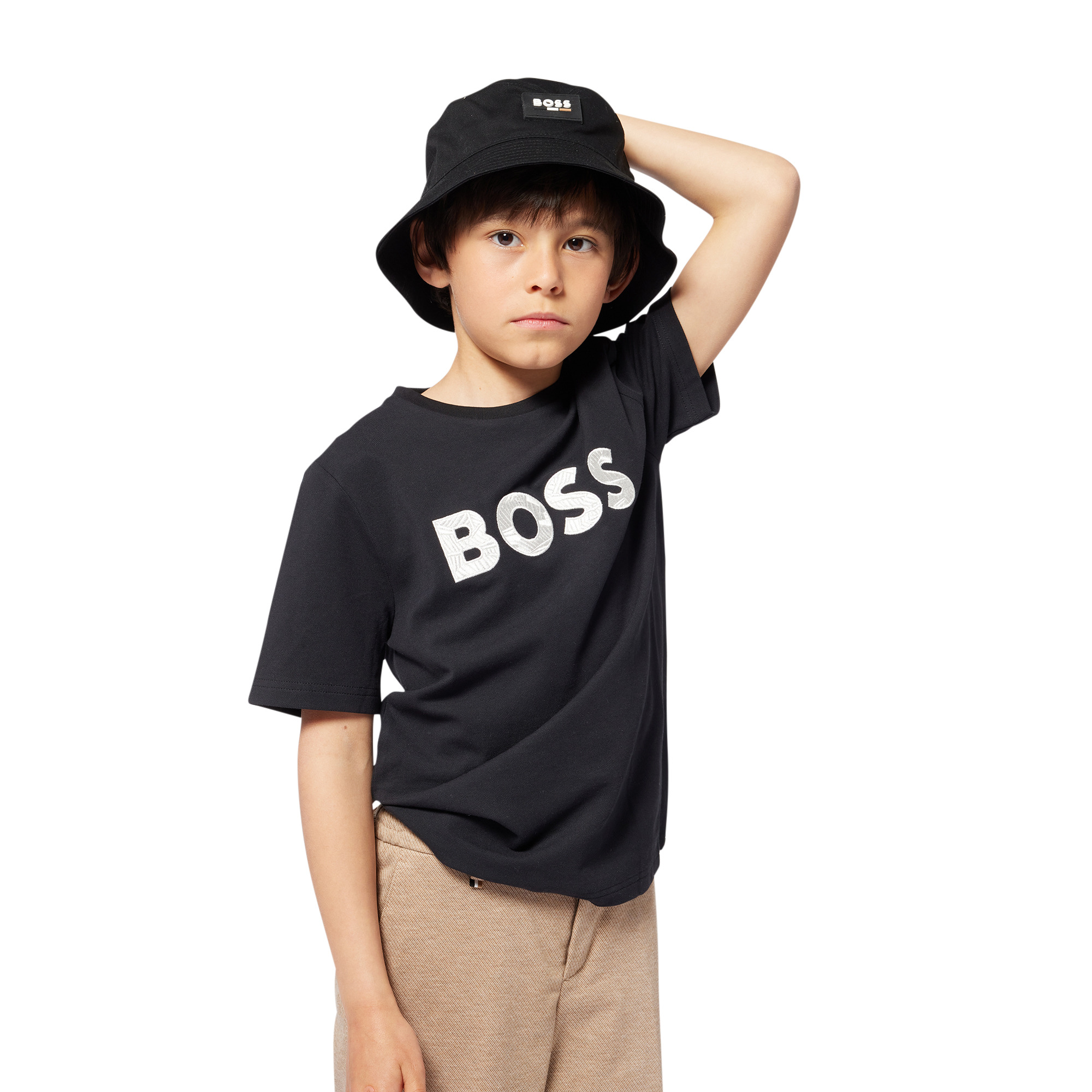 Camiseta de algodón bordada BOSS para NIÑO