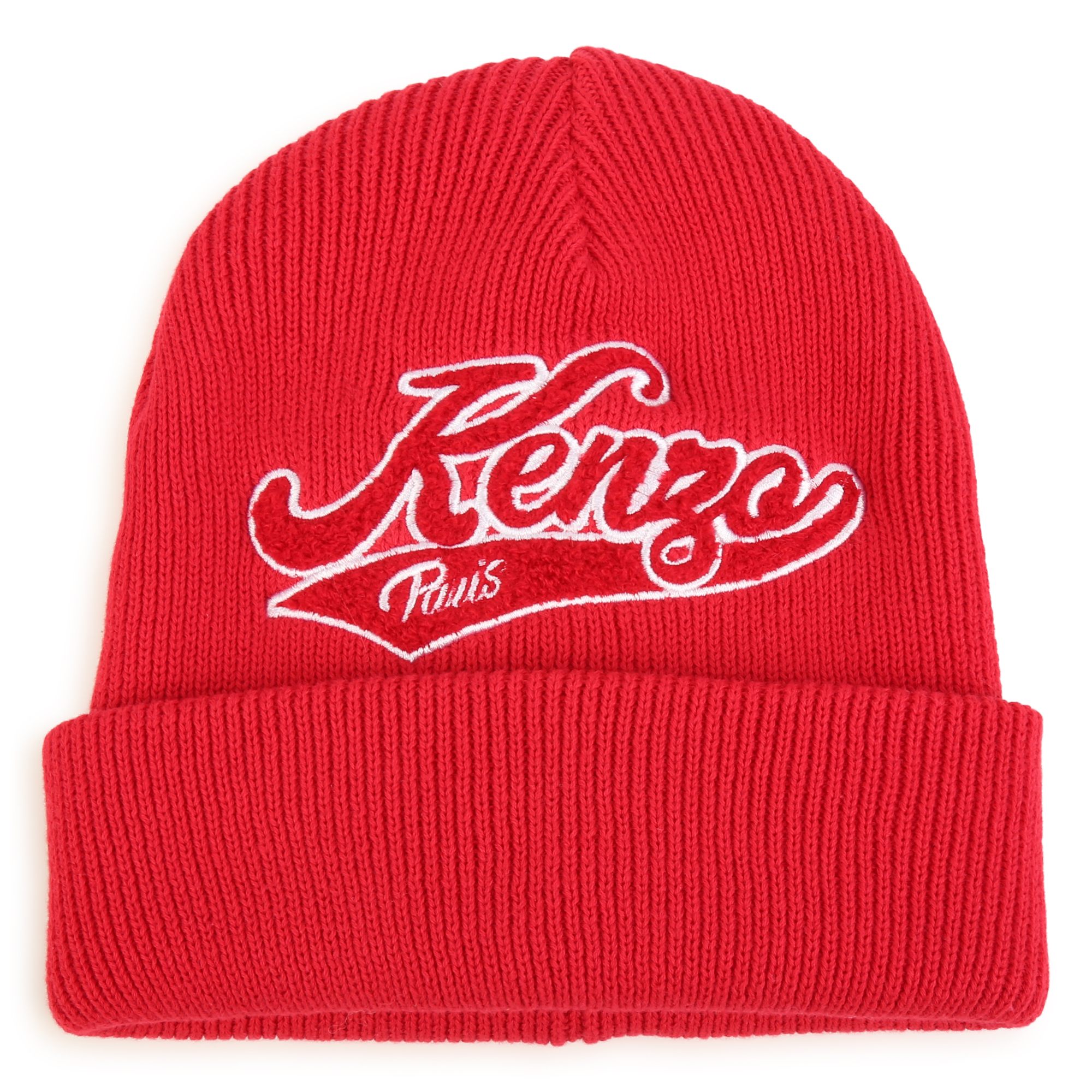 kenzo kids bonnet à revers en coton fille t1 rouge