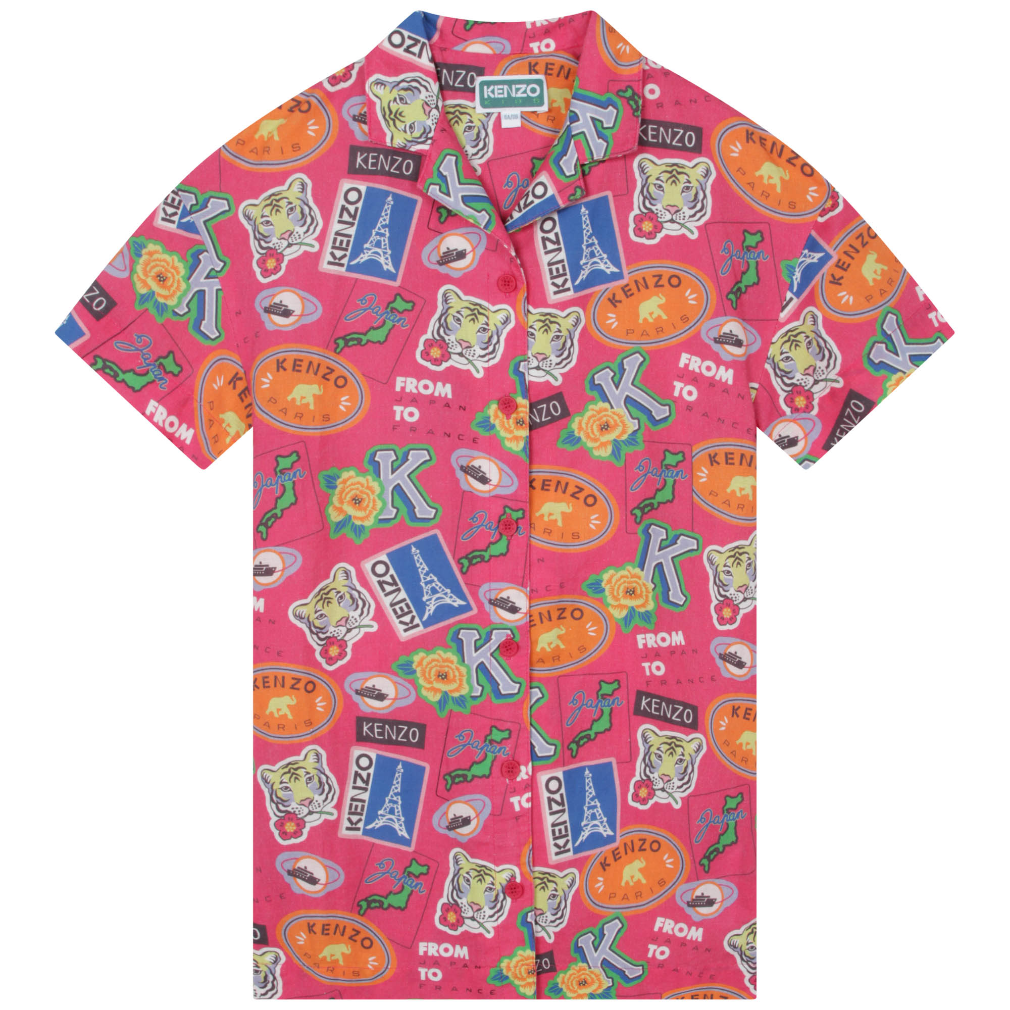 kenzo kids robe chemise en coton et lin fille 14a rose