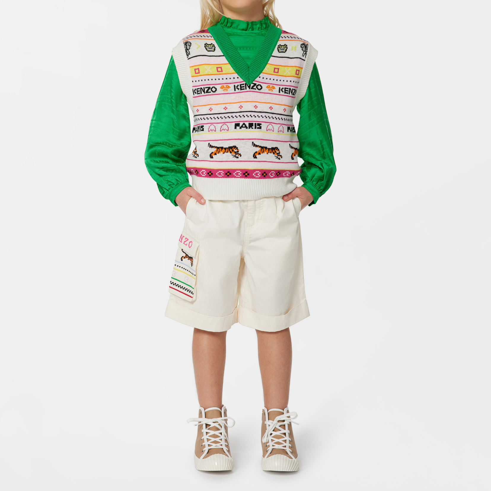 Bermuda brodé en coton KENZO KIDS pour FILLE