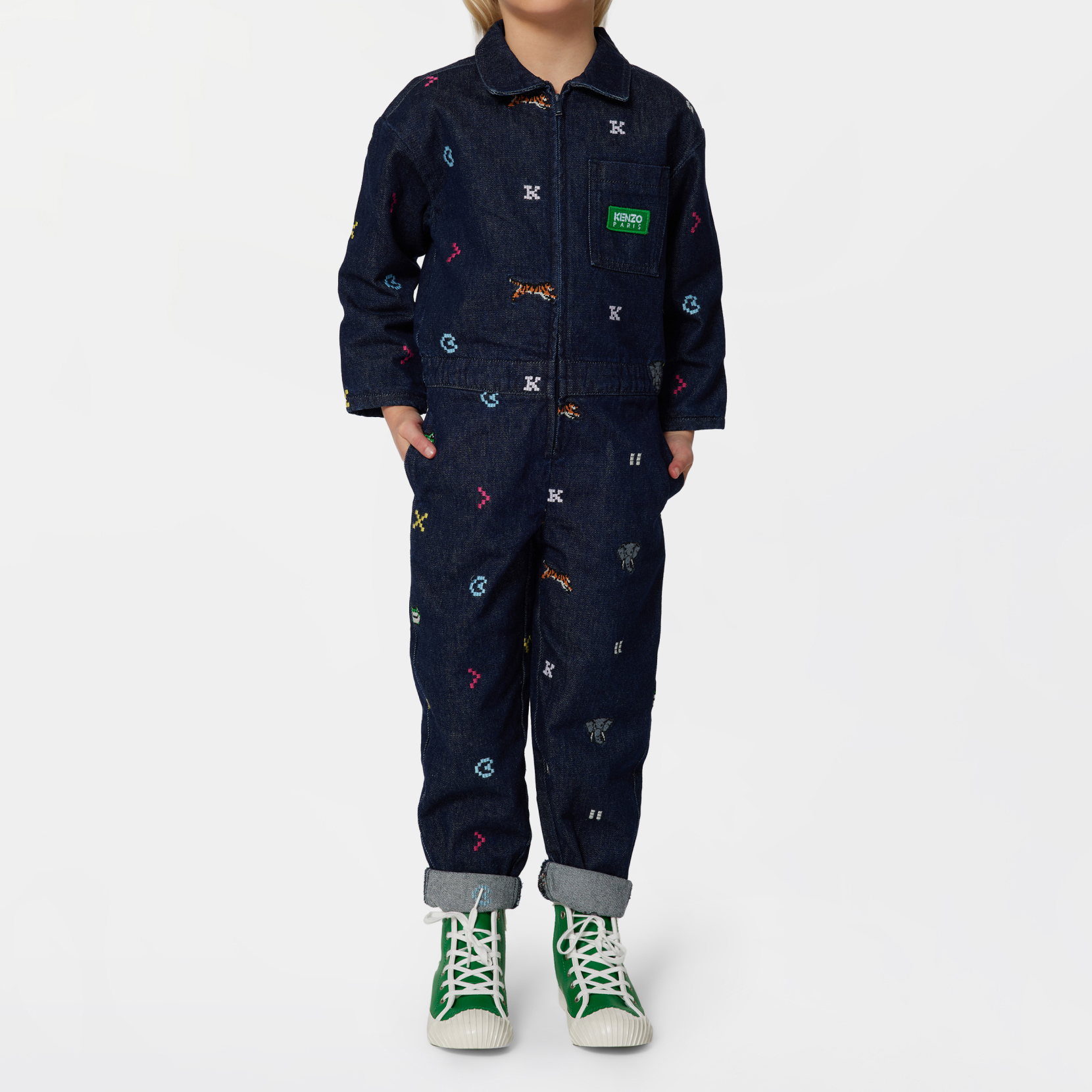 Embroidered denim jumpsuit KENZO KIDS for GIRL