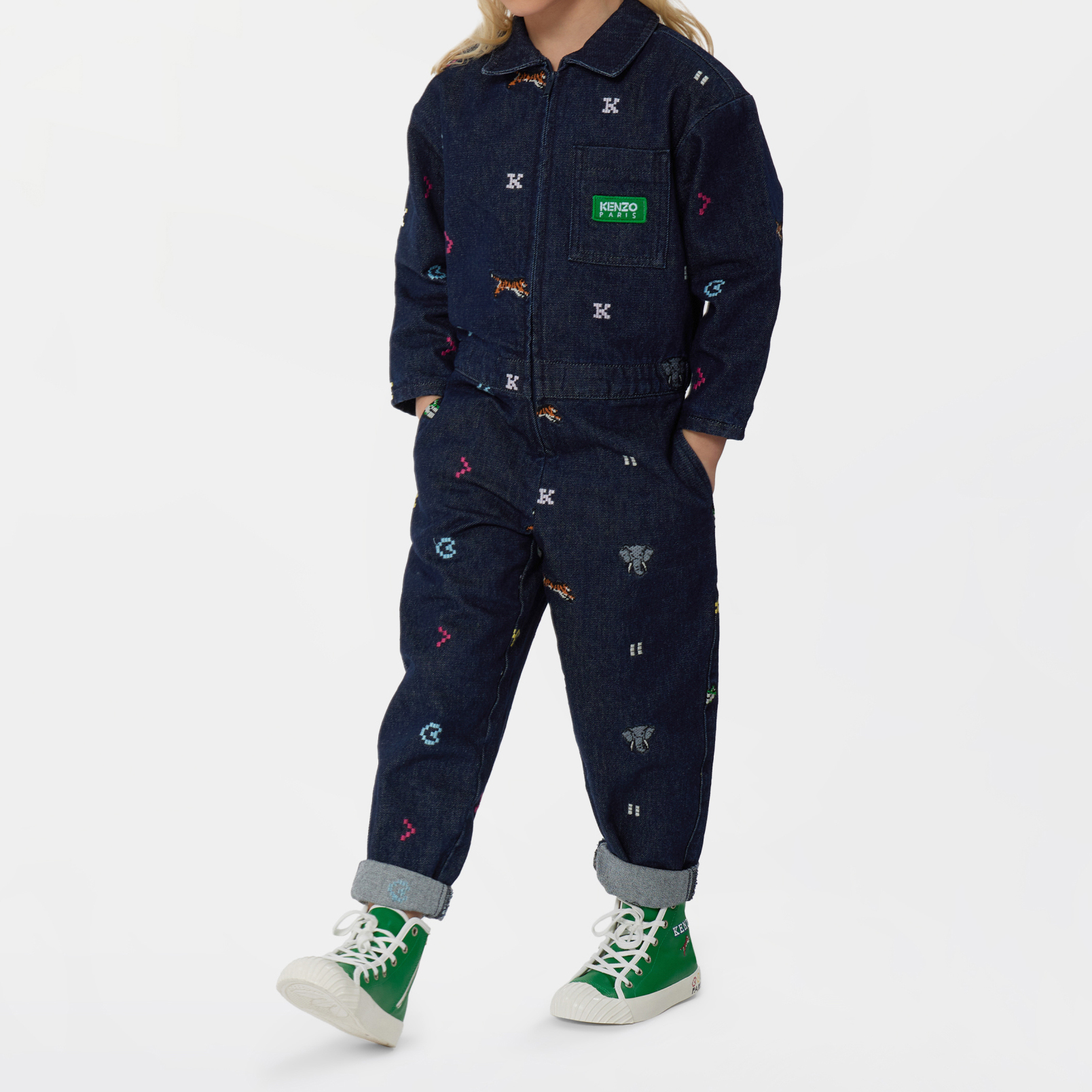 Embroidered denim jumpsuit KENZO KIDS for GIRL