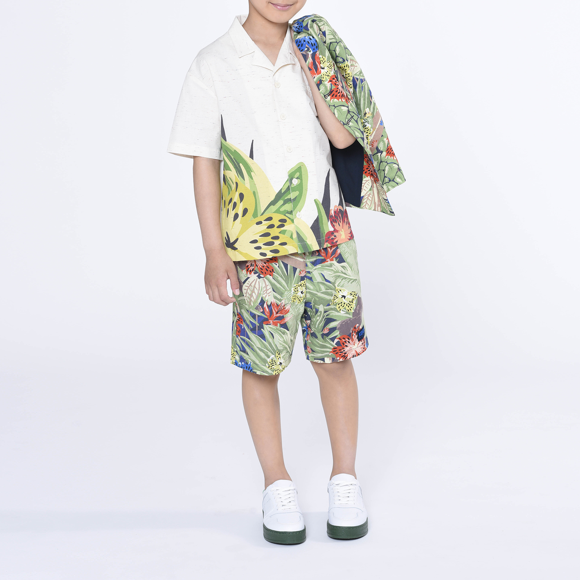 Bermuda van linnen met print KENZO KIDS Voor