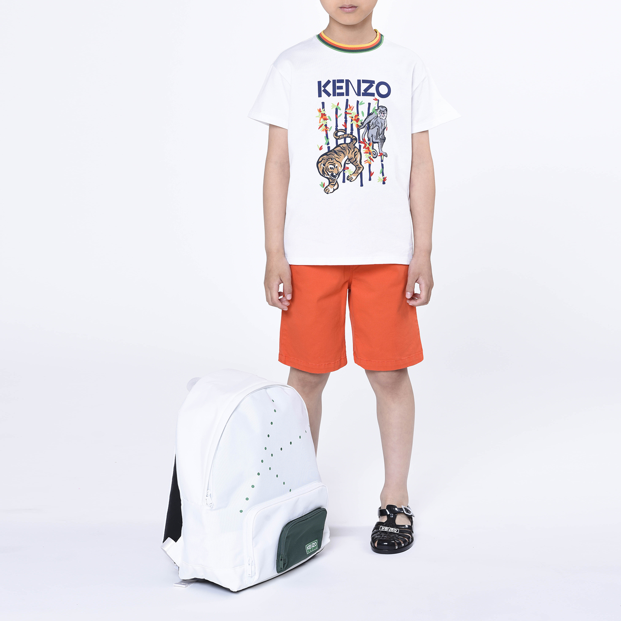 T-shirt en coton avec col rayé KENZO KIDS pour GARCON