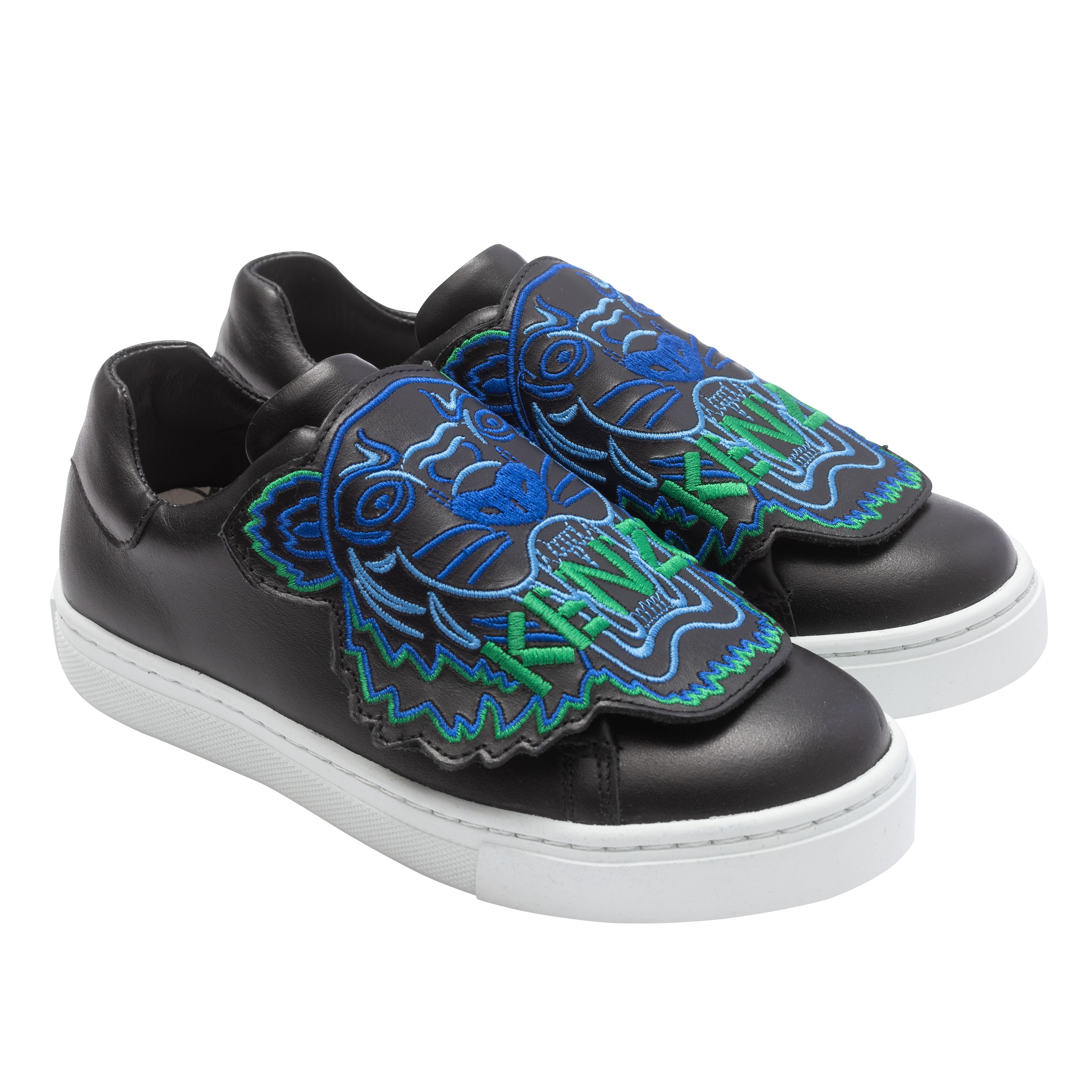 Embroidered leather hook-and-loop trainers KENZO KIDS for BOY