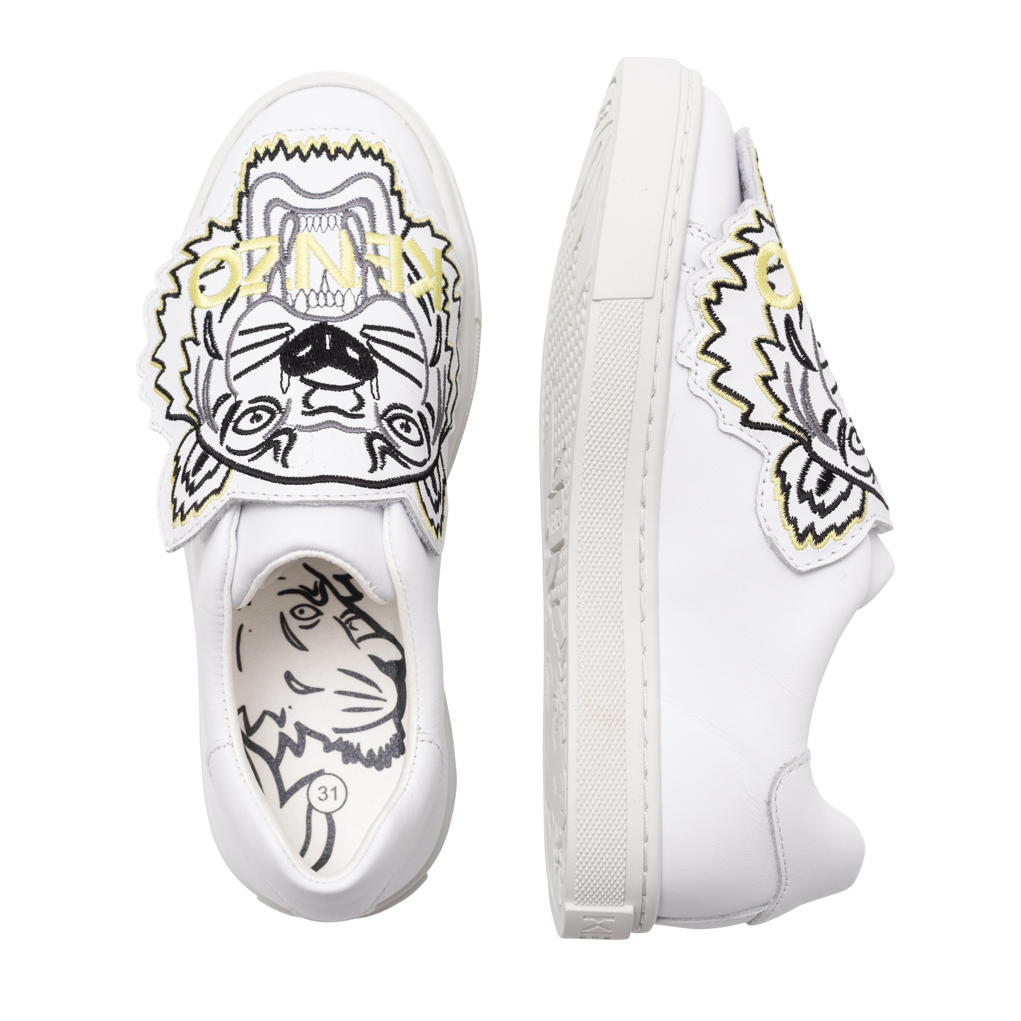 Embroidered leather hook-and-loop trainers KENZO KIDS for UNISEX