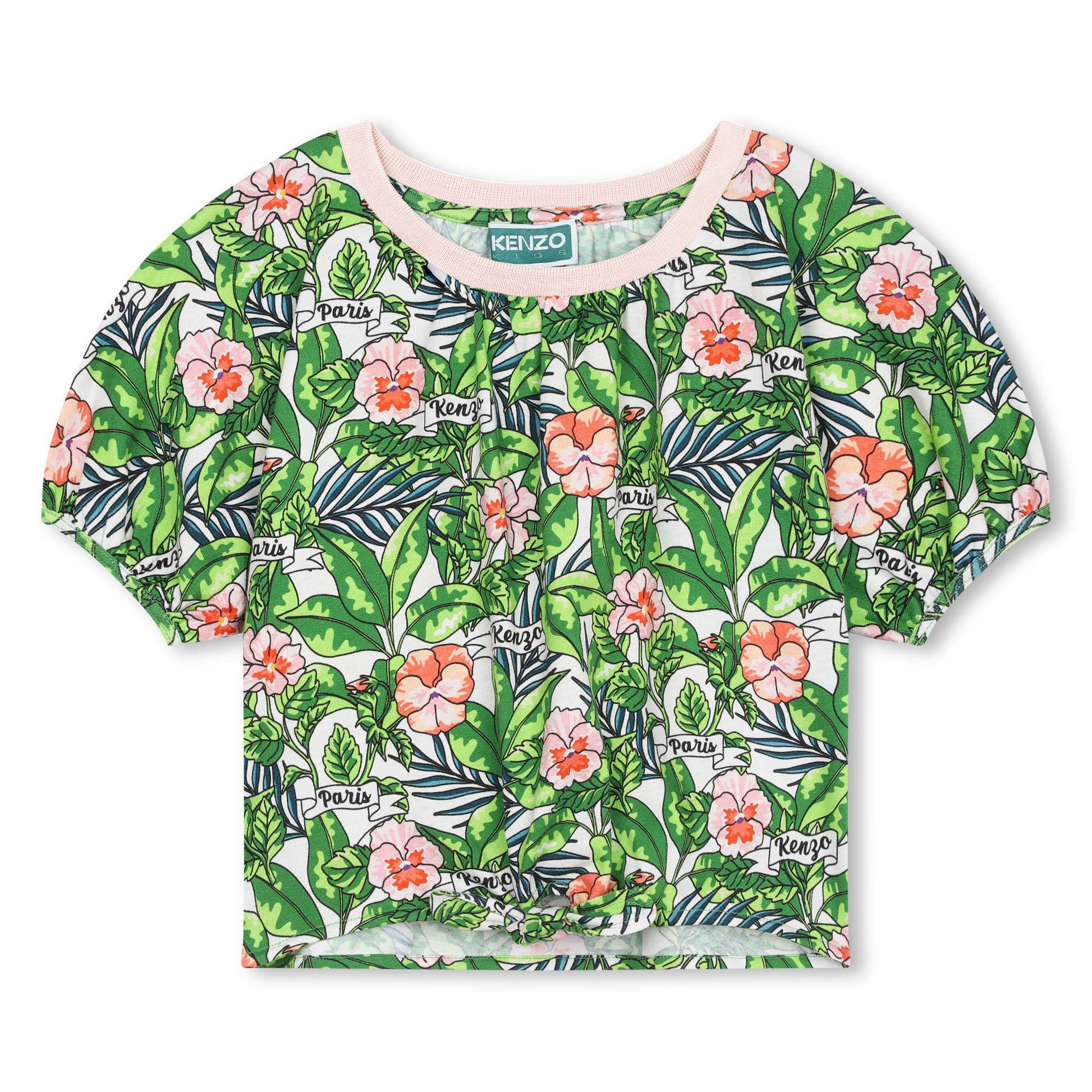 Flower T-shirt with tie at hem KENZO KIDS for GIRL