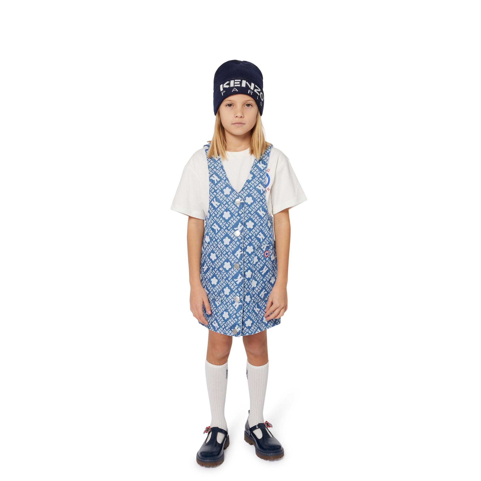 Printed denim pinafore dress KENZO KIDS for GIRL