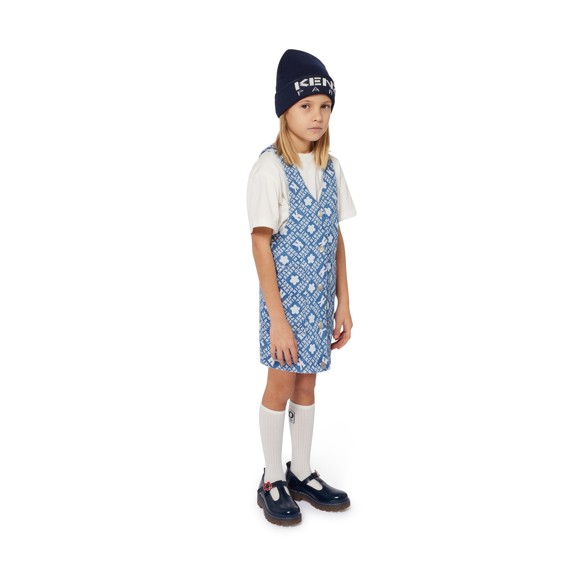 Printed denim pinafore dress KENZO KIDS for GIRL