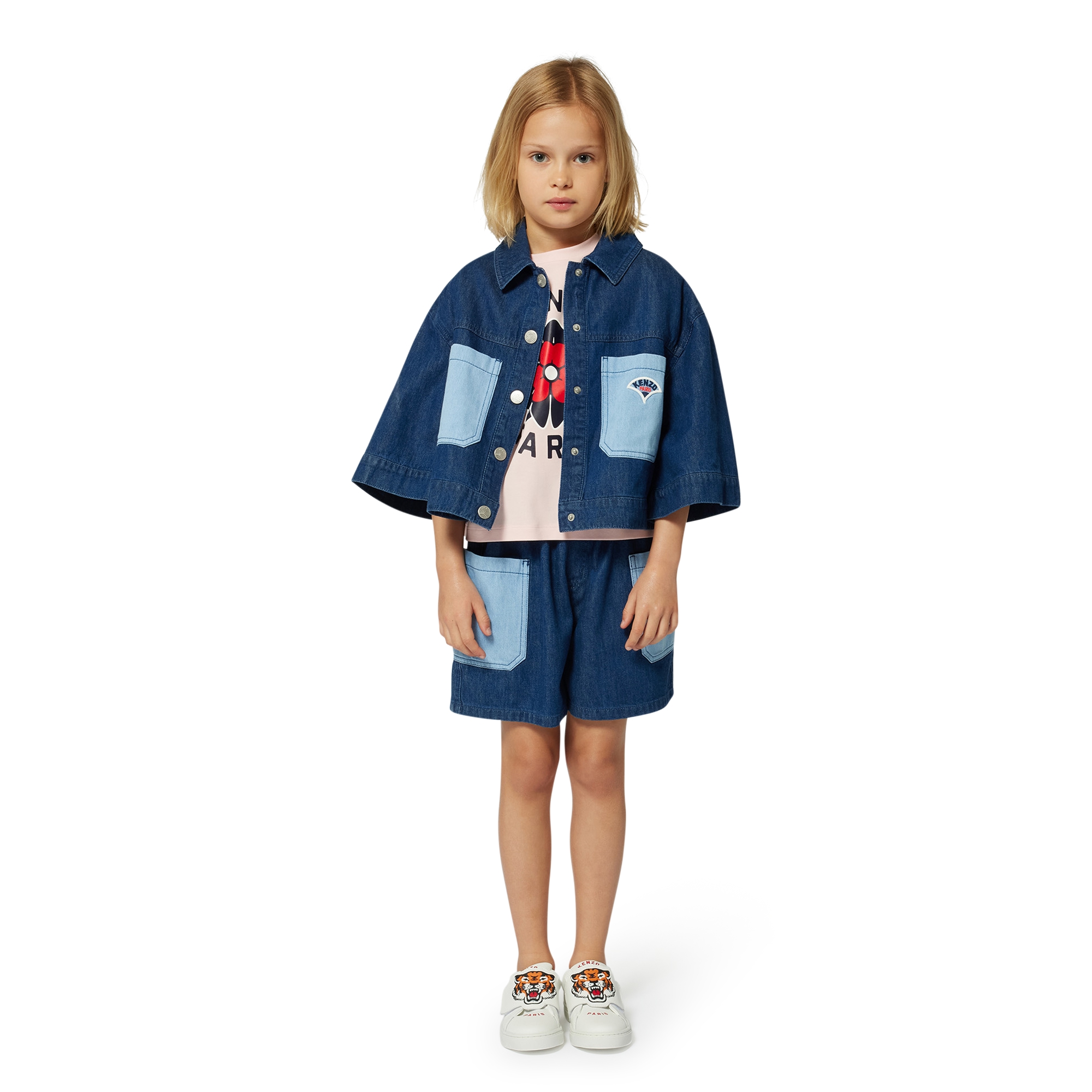 Embroidered denim jacket KENZO KIDS for GIRL