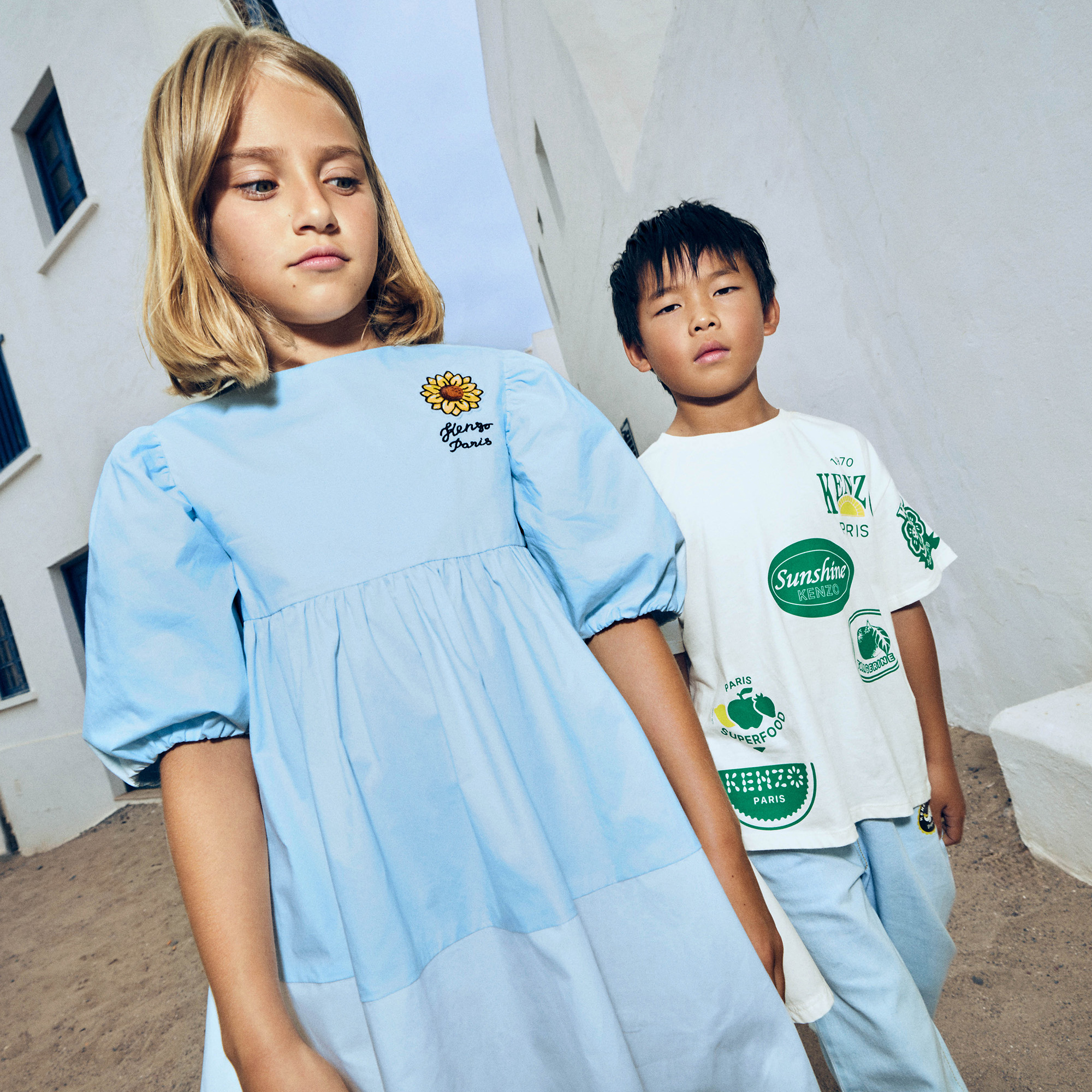 Wijde jurk in twee kleuren KENZO KIDS Voor