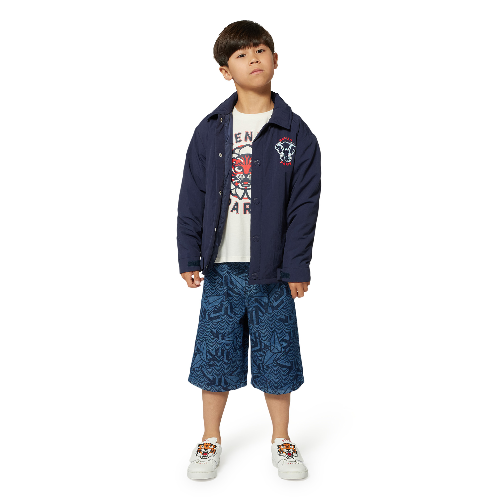 Printed denim Bermuda shorts KENZO KIDS for BOY