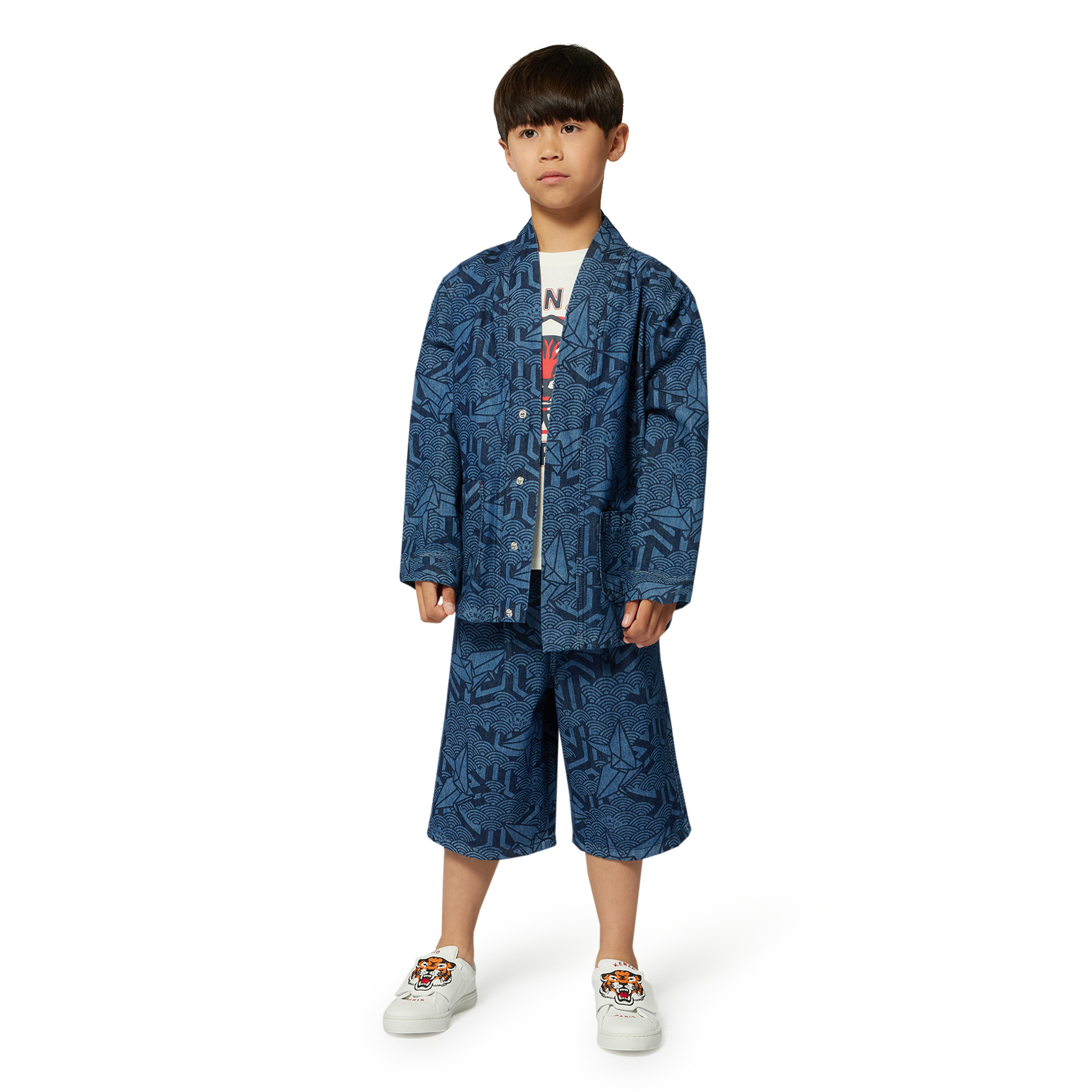 Printed denim Bermuda shorts KENZO KIDS for BOY