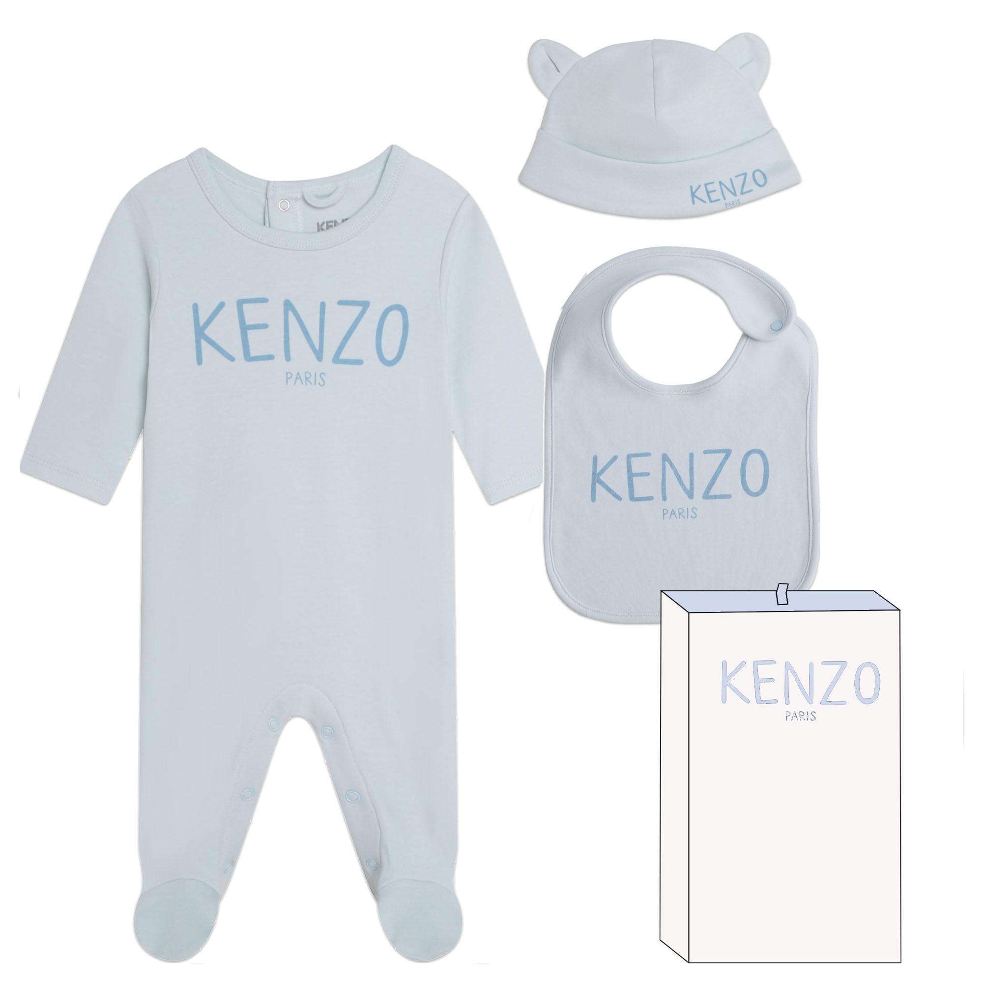 kenzo kids pyjama bonnet et bavoir coton unisexe 12m bleu
