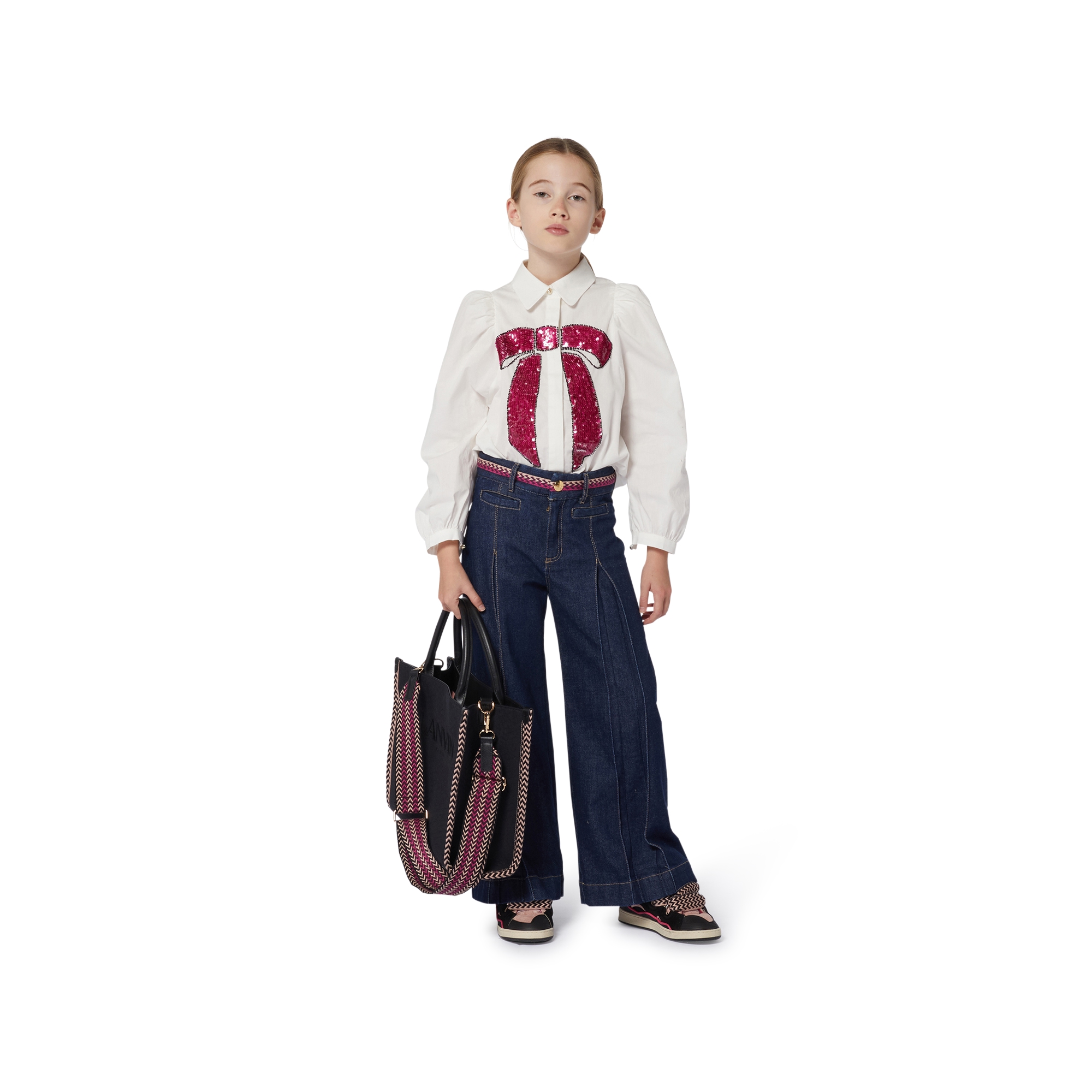 Flared pleated jeans with trim LANVIN for GIRL