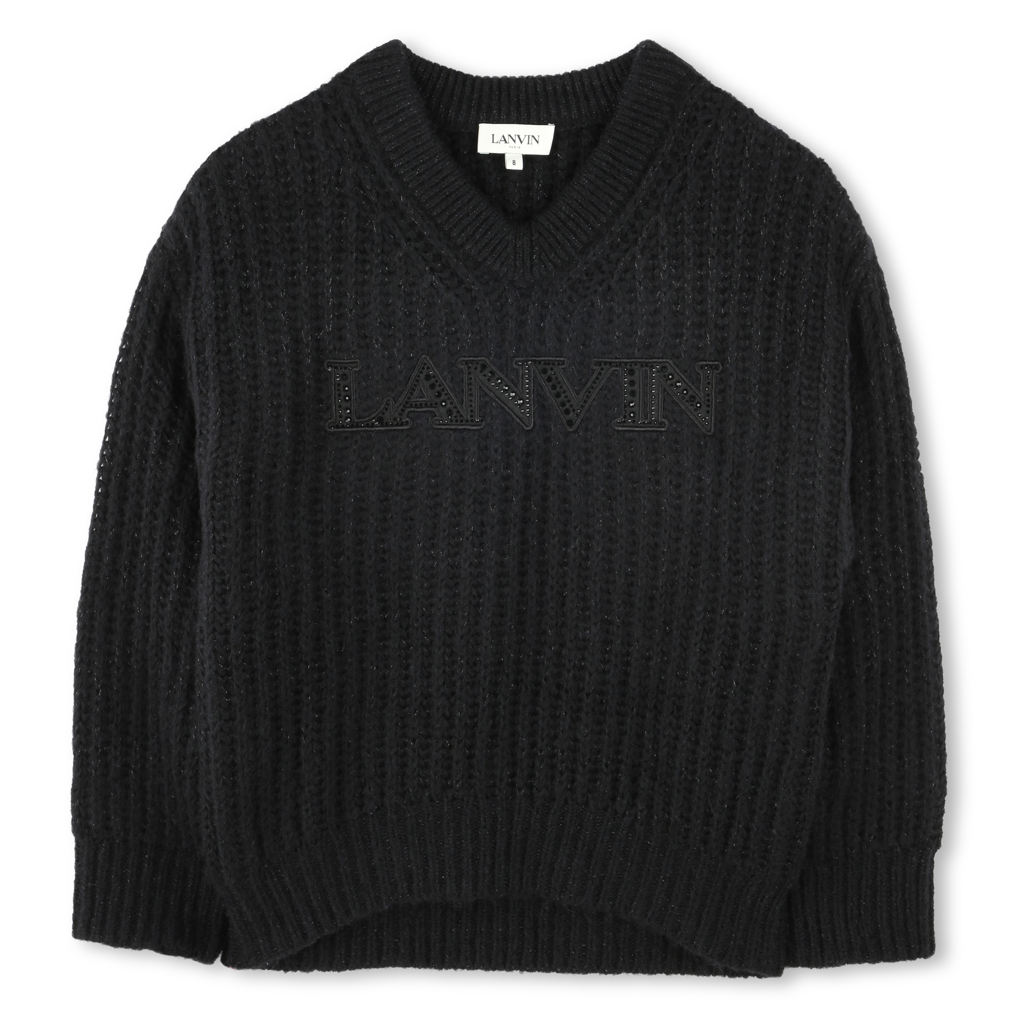 Pull à col V en tricot brodé LANVIN pour FILLE