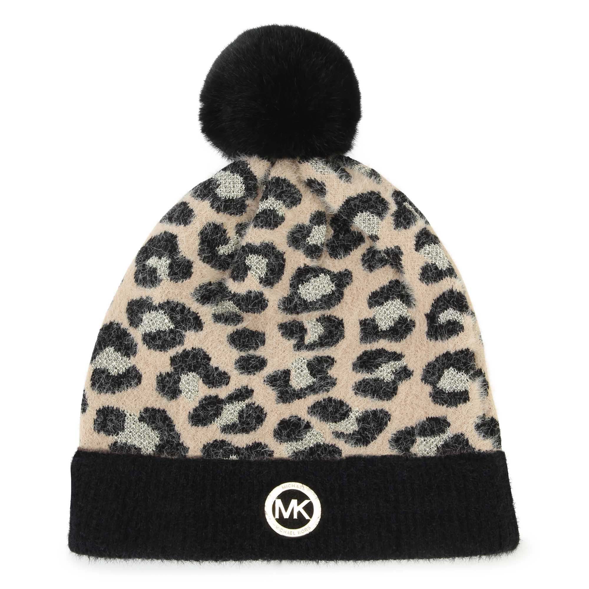 Leopard pompom knitted hat MICHAEL KORS for GIRL