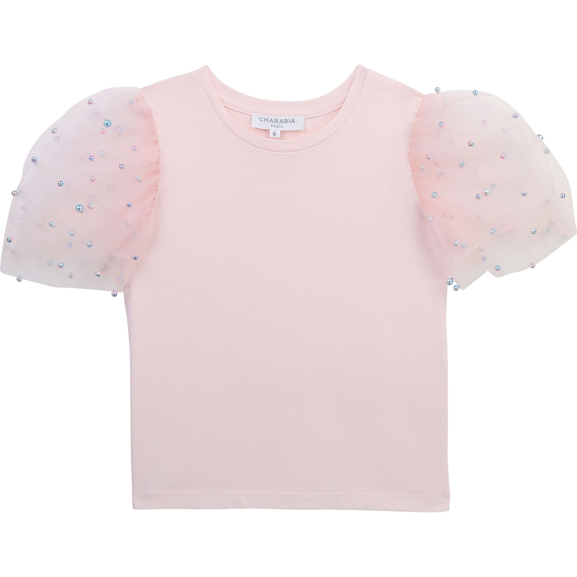 T-shirt manches tulle perlées CHARABIA pour FILLE