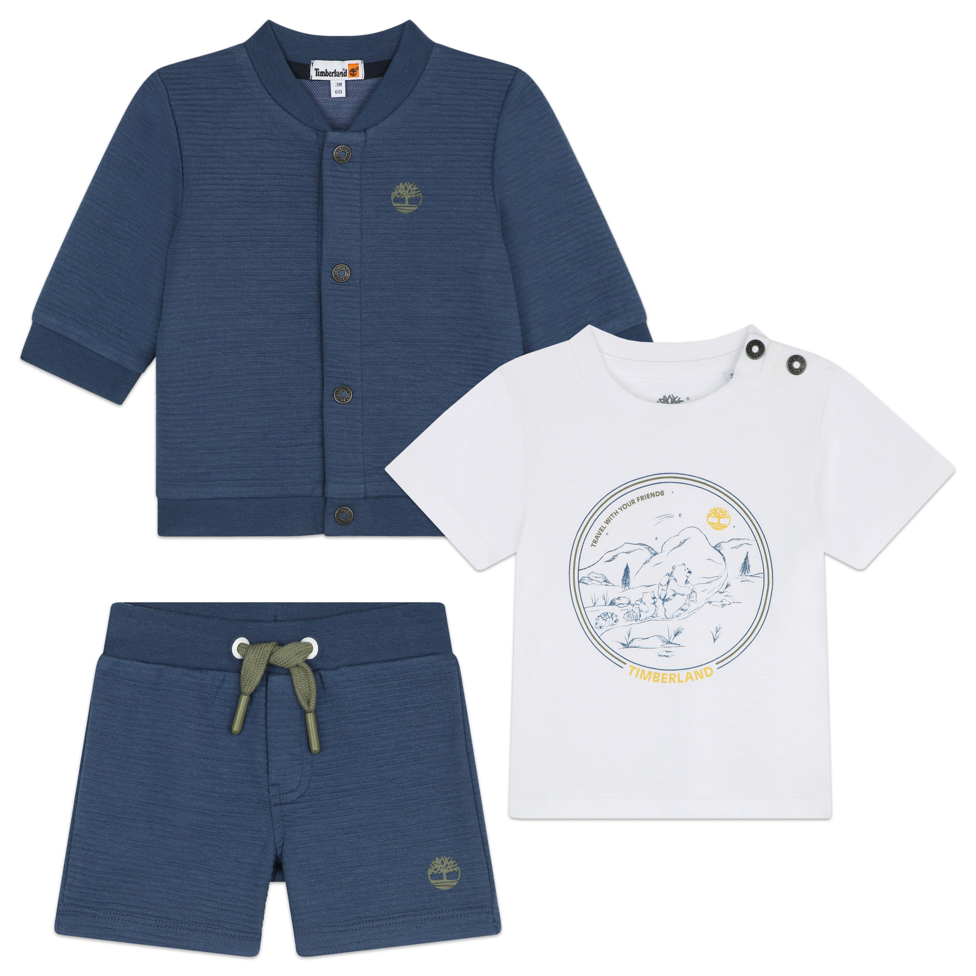 timberland cardigan, t-shirt et short garcon 9m bleu
