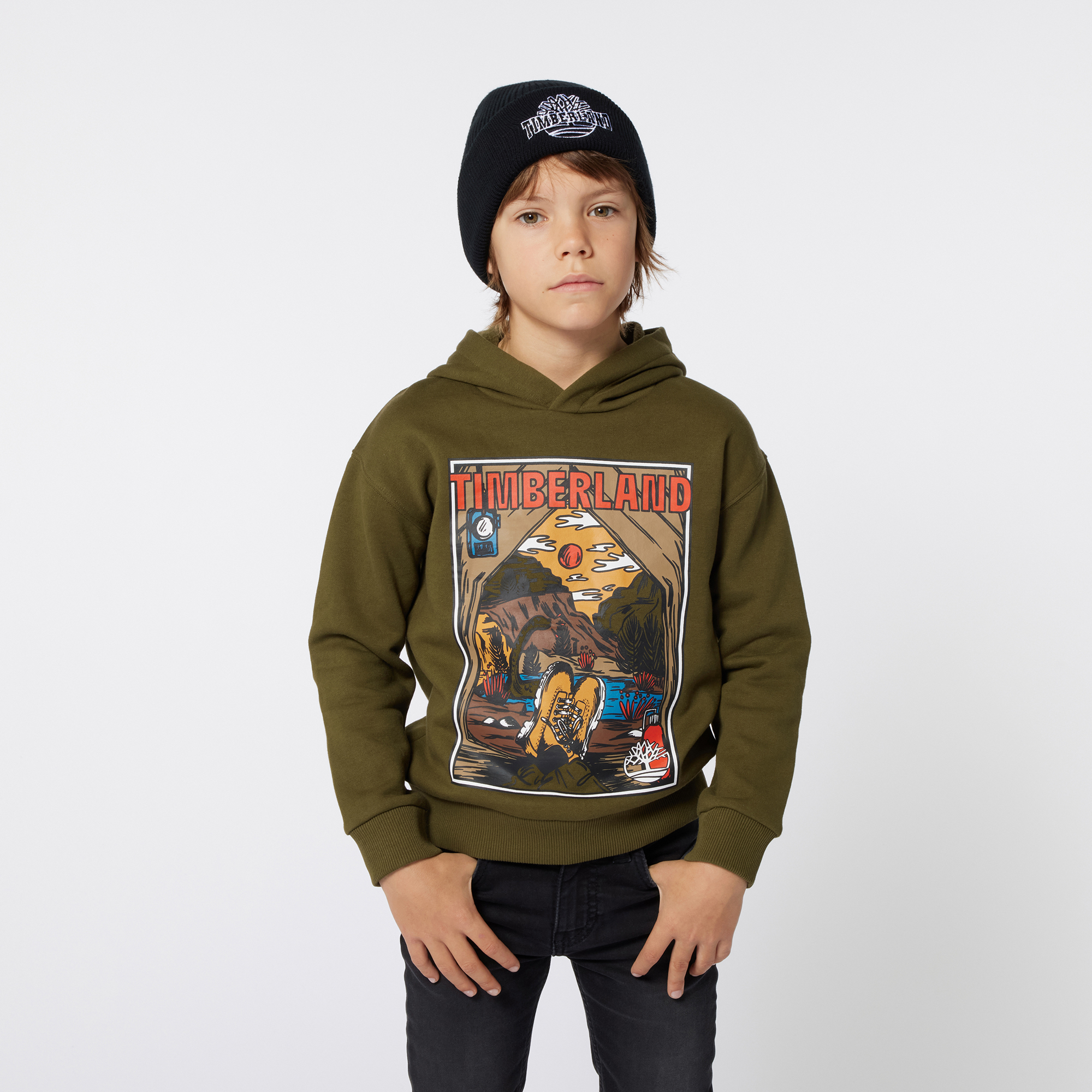 TIMBERLAND Sweat shirt avec imprime cadre garcon vert Kids around