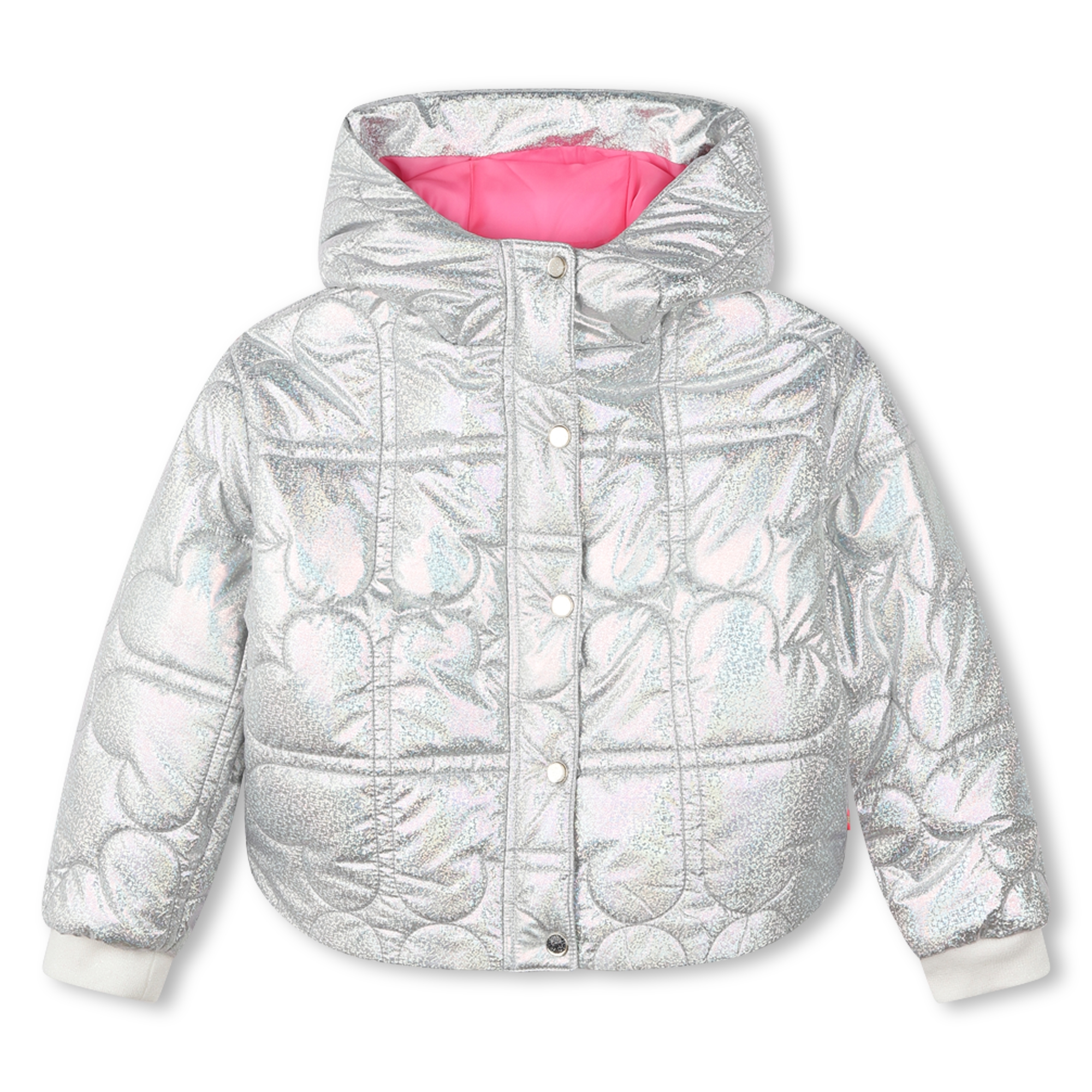 Pink metallic puffer jacket best sale