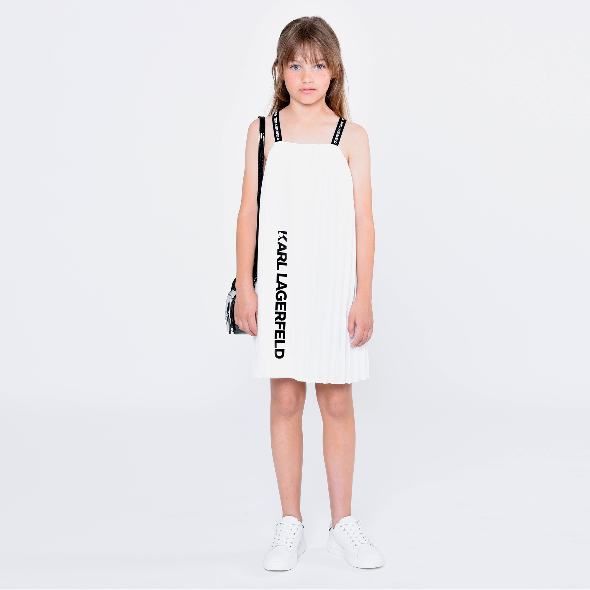 KARL LAGERFELD KIDS Pleated dress with straps girl white - | Kids ...