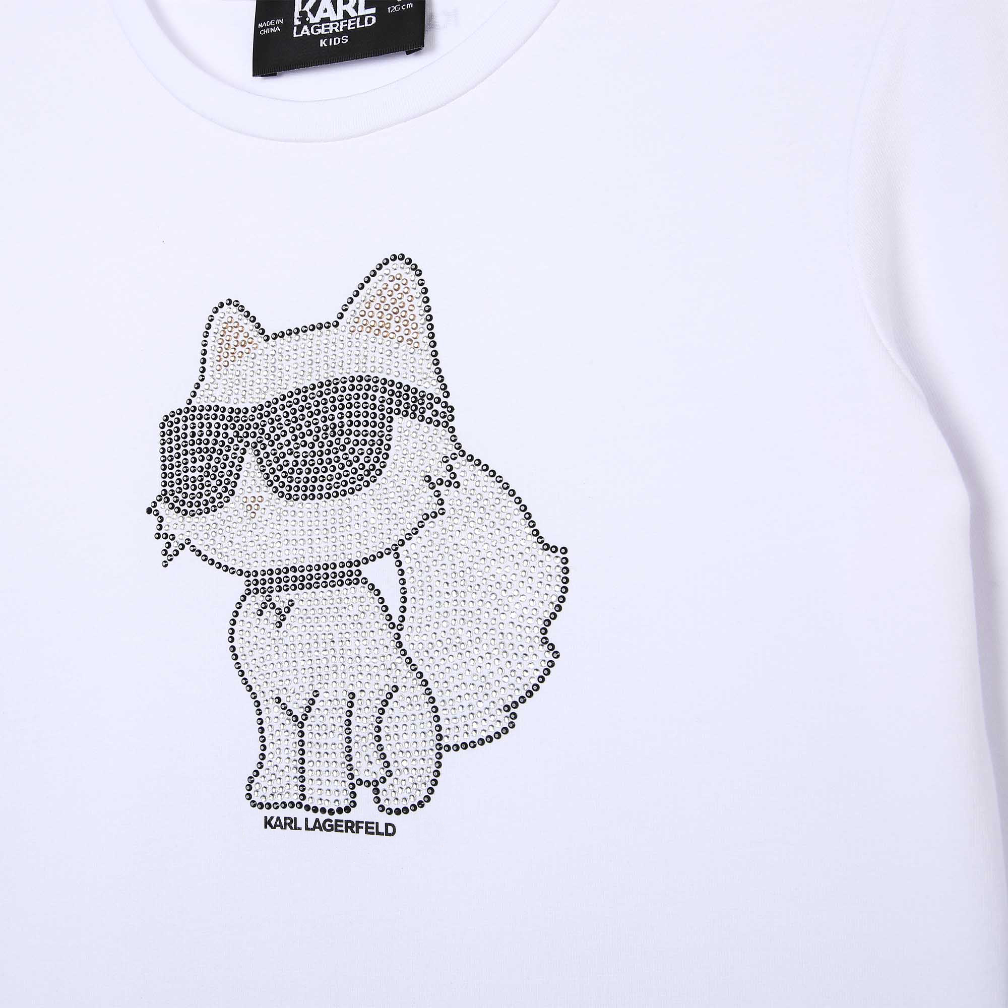 Cotton rhinestone T-shirt KARL LAGERFELD KIDS for GIRL