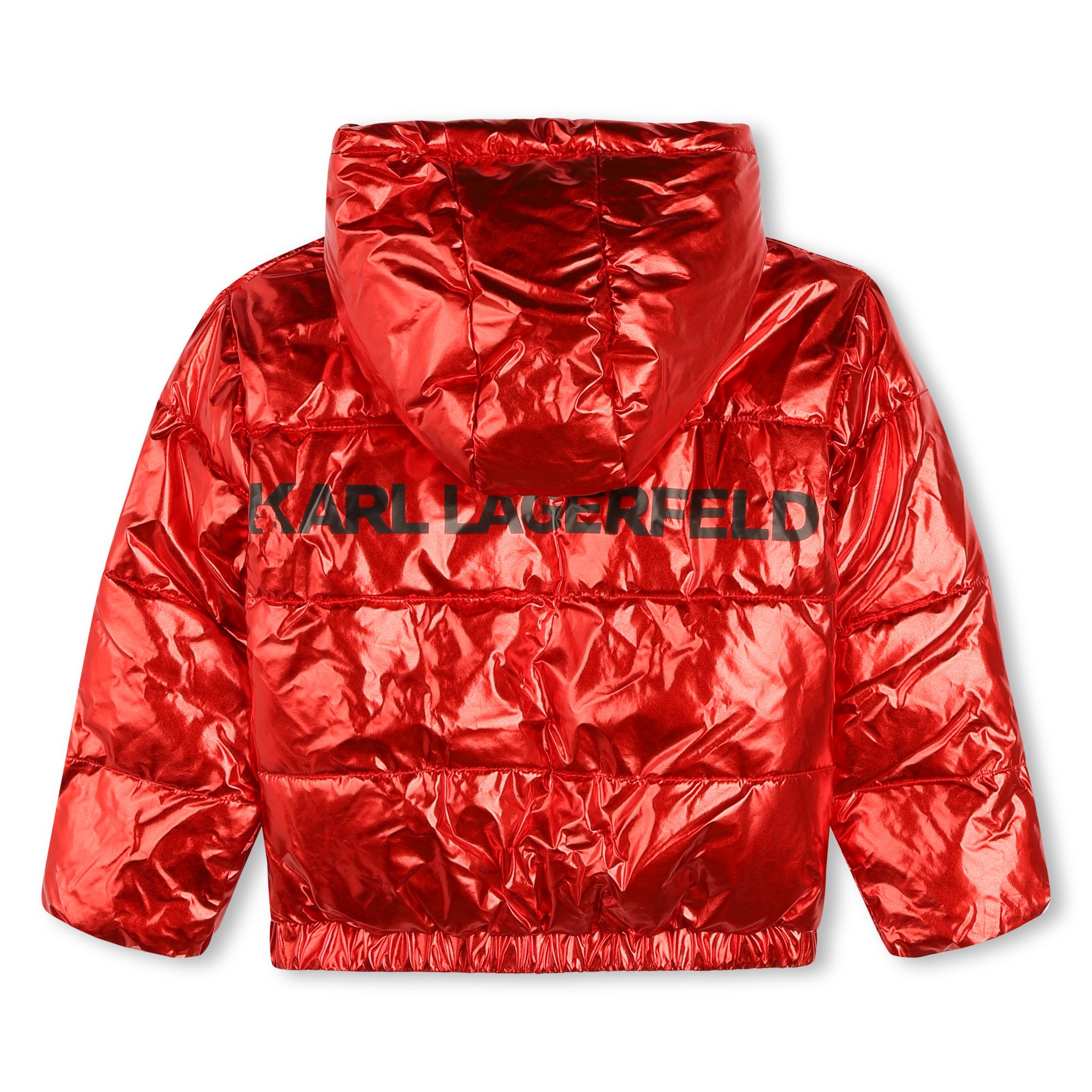Hooded metallic puffer jacket KARL LAGERFELD KIDS for GIRL