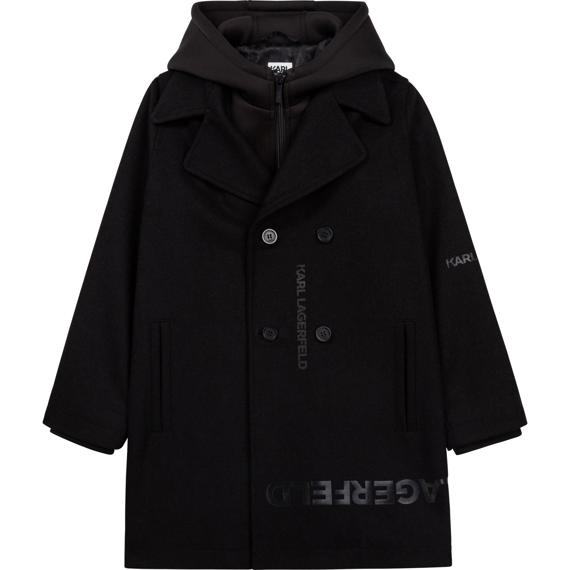 Dual-material hooded coat KARL LAGERFELD KIDS for BOY