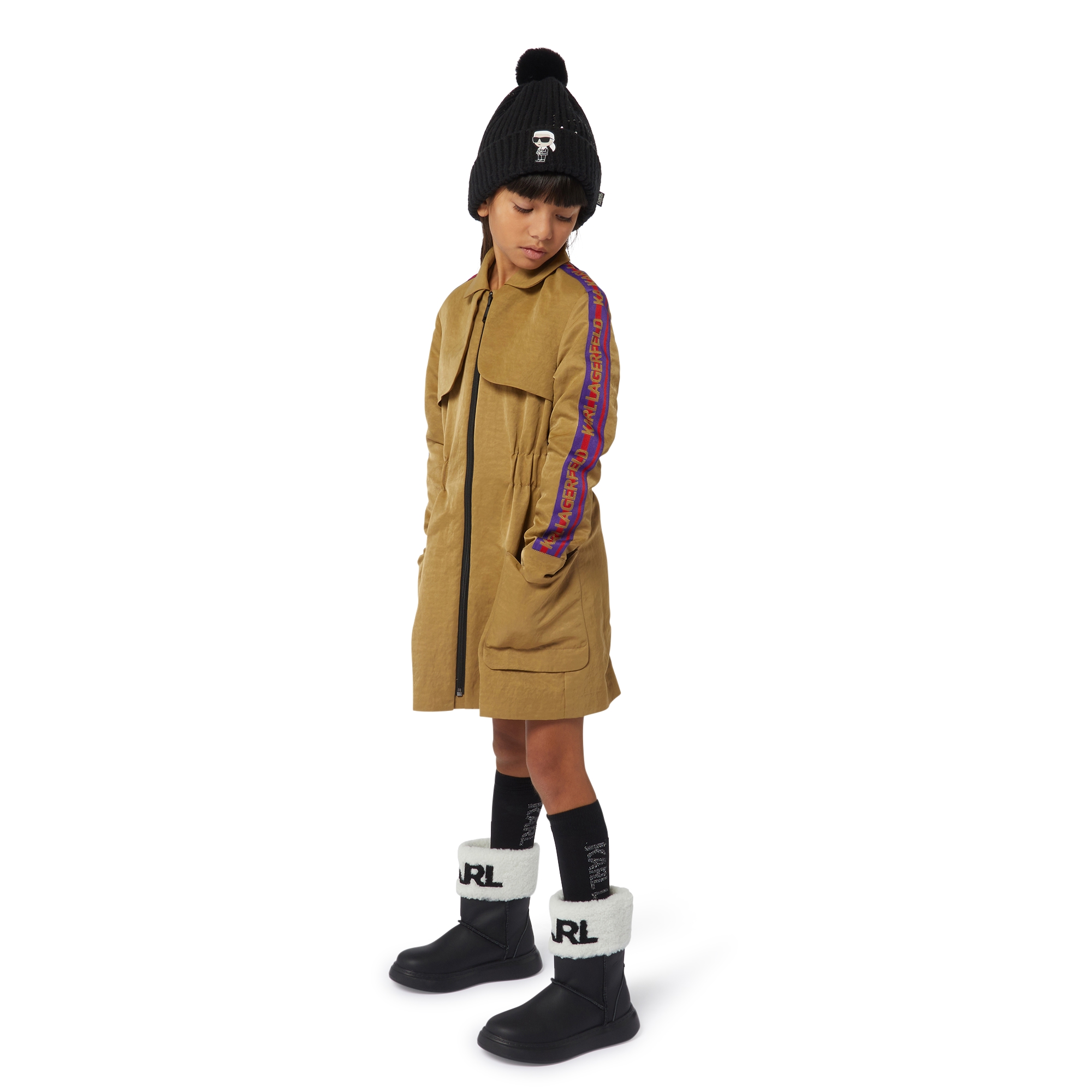 Zip-up dress with striped trim KARL LAGERFELD KIDS for GIRL