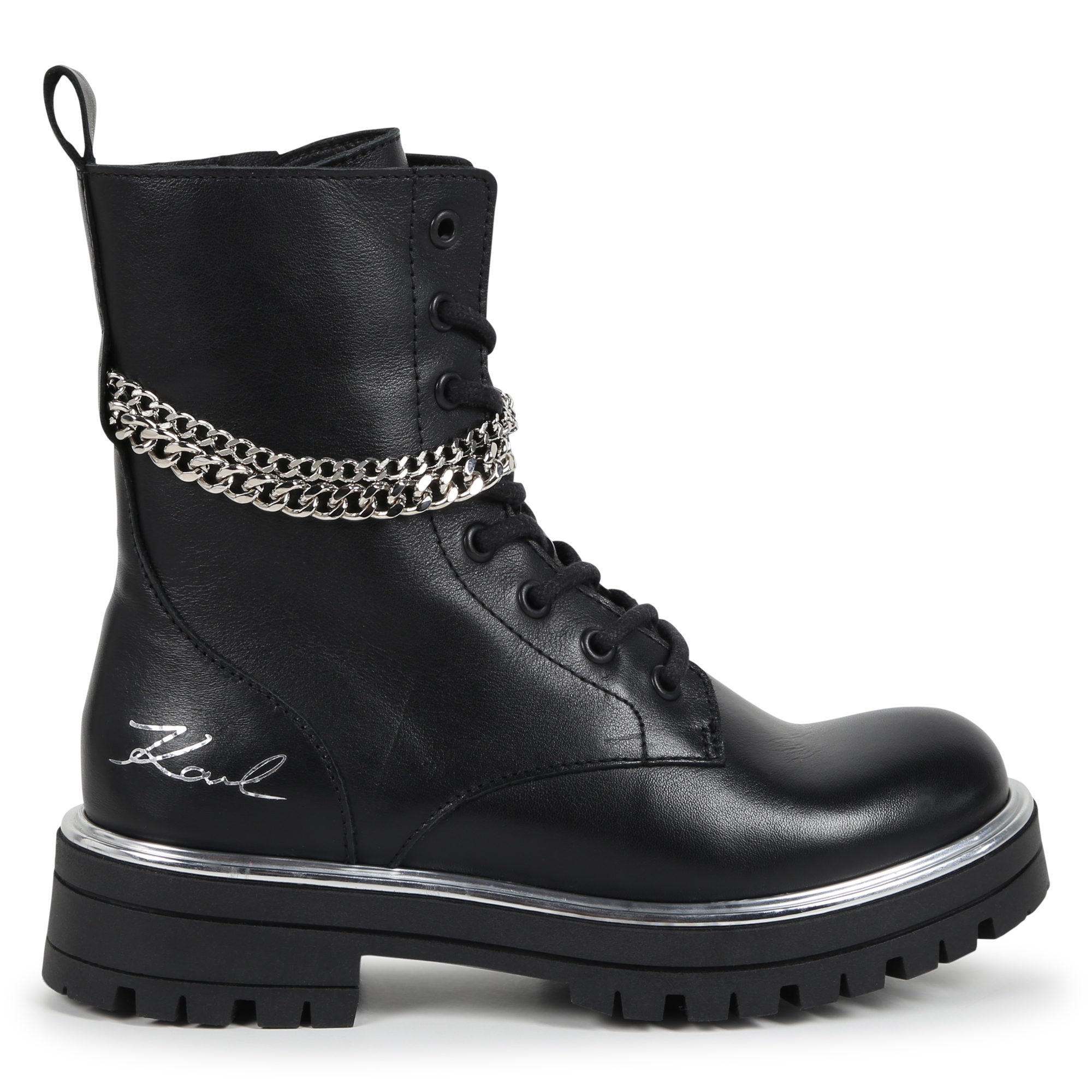 KARL LAGERFELD KIDS Bottines en cuir de vachette fille noir Kids around