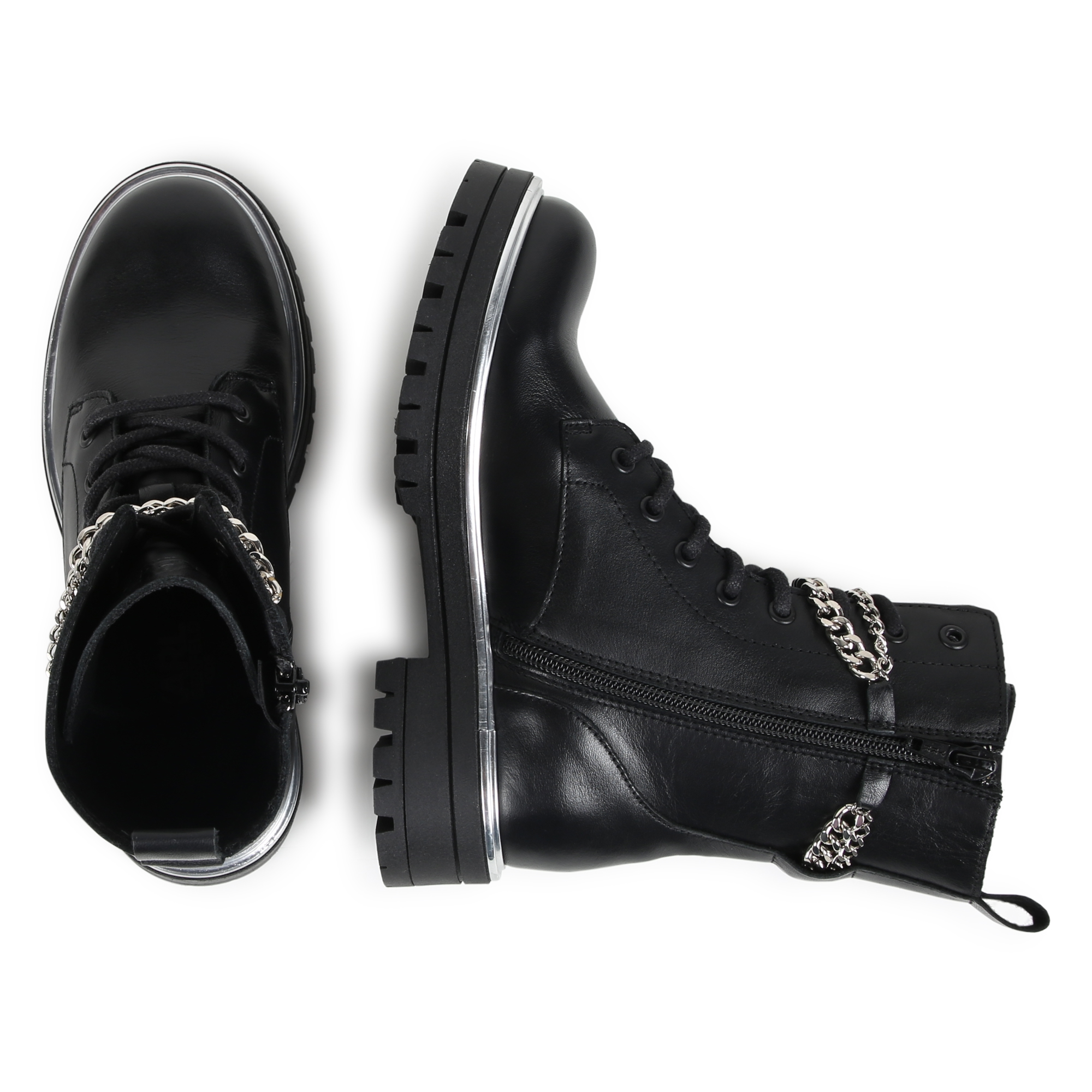 KARL LAGERFELD KIDS Leather chain ankle boots girl black Kids around