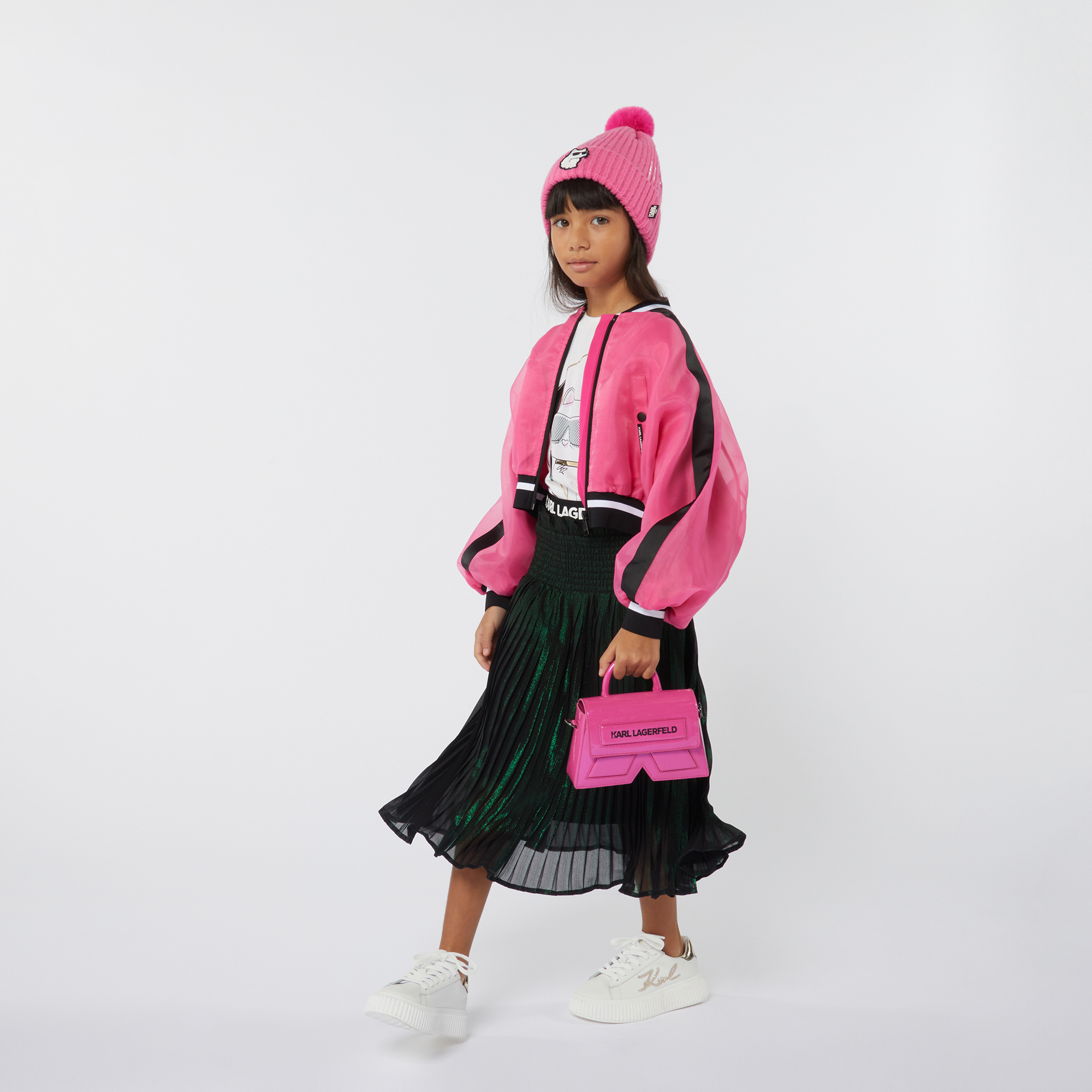 Baskets en cuir de vachette KARL LAGERFELD KIDS pour FILLE