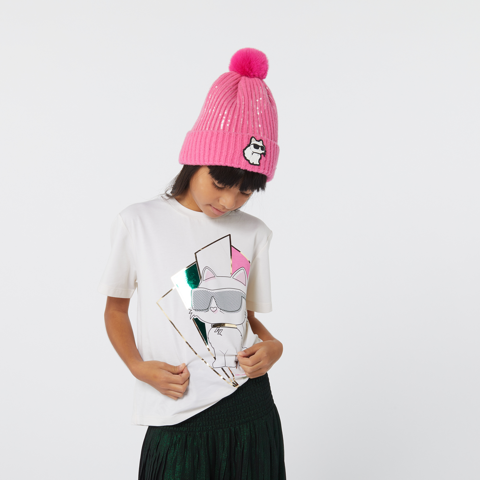 Knitted hat with pompom KARL LAGERFELD KIDS for GIRL