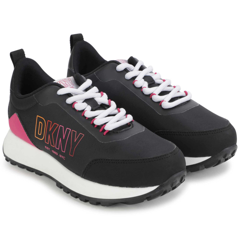 DKNY Two material lace up trainers girl pink Kids around