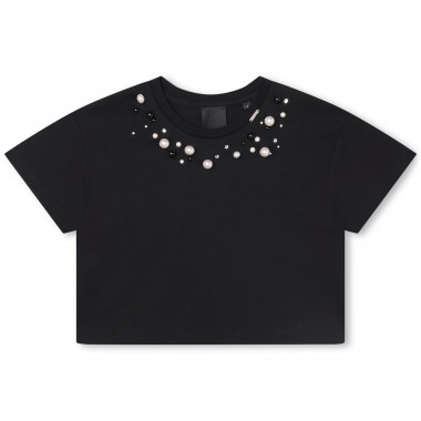 Baumwoll-T-Shirt mit Strass und Perlen  Für 