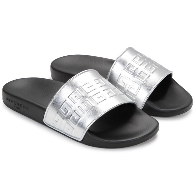 GIVENCHY Metallic sliders girl silver Kids around