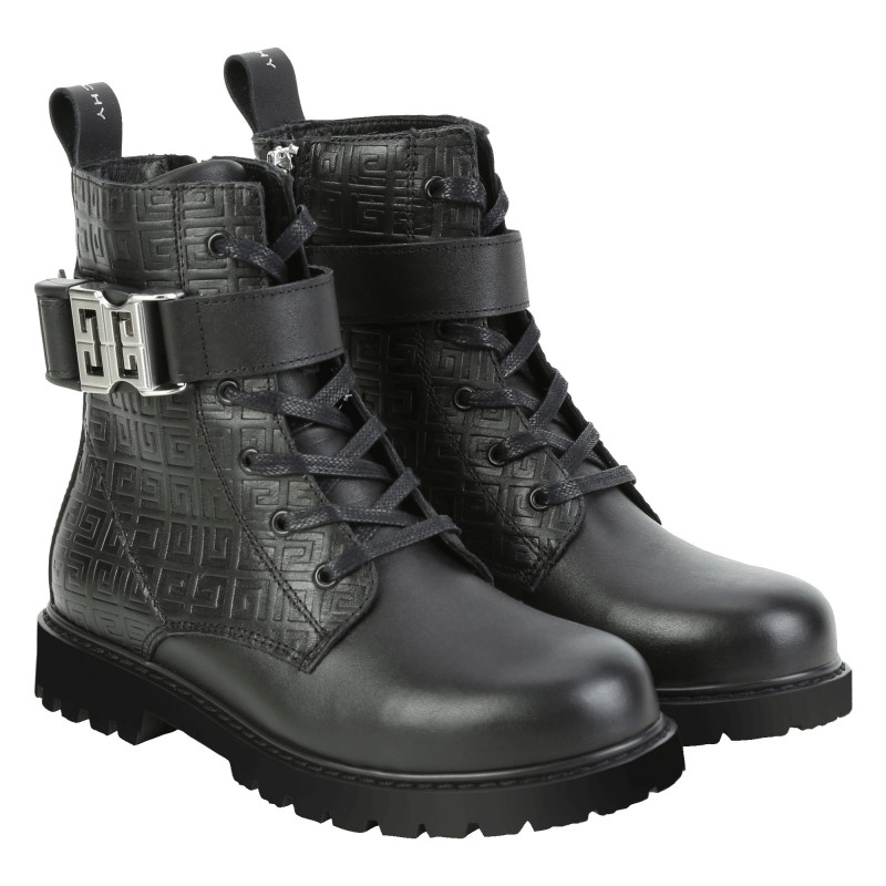 GIVENCHY Lace up leather ankle boots boy black Kids around