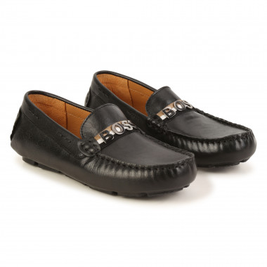 Leather loafers with logo BOSS for BOY